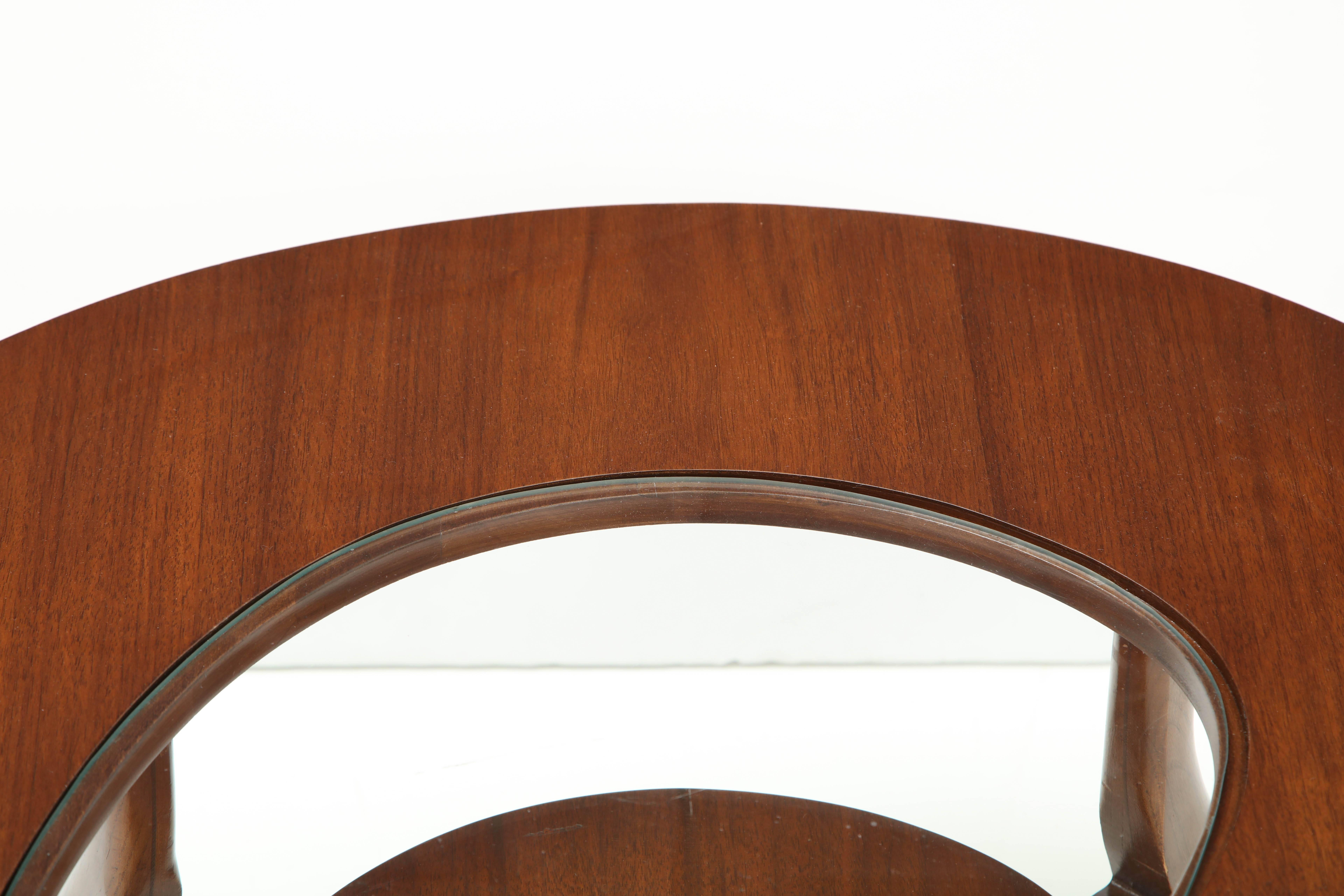 Kidney Shaped Two-Tiered Walnut  and Glass Coffee Table 2