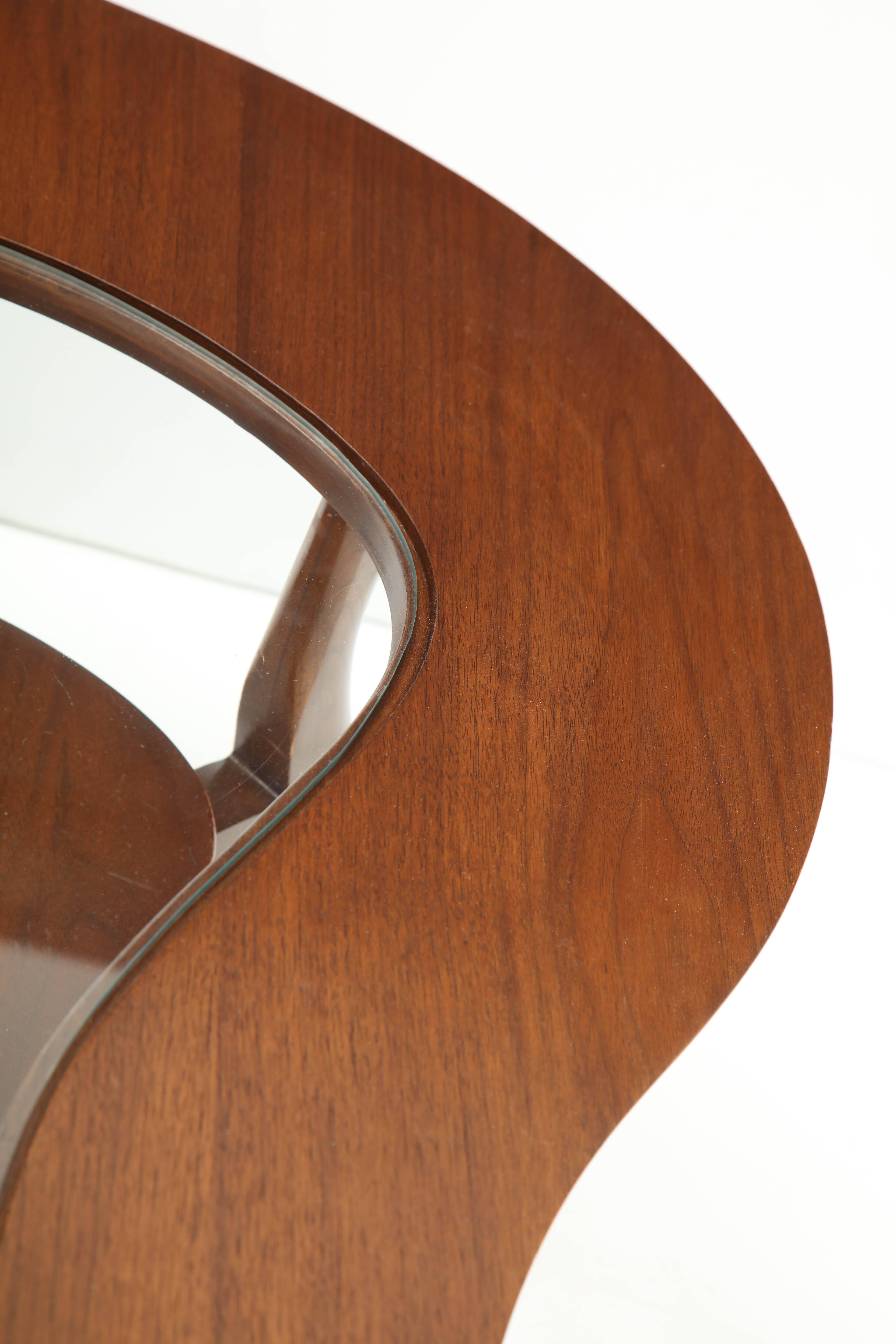 Kidney Shaped Two-Tiered Walnut  and Glass Coffee Table 3