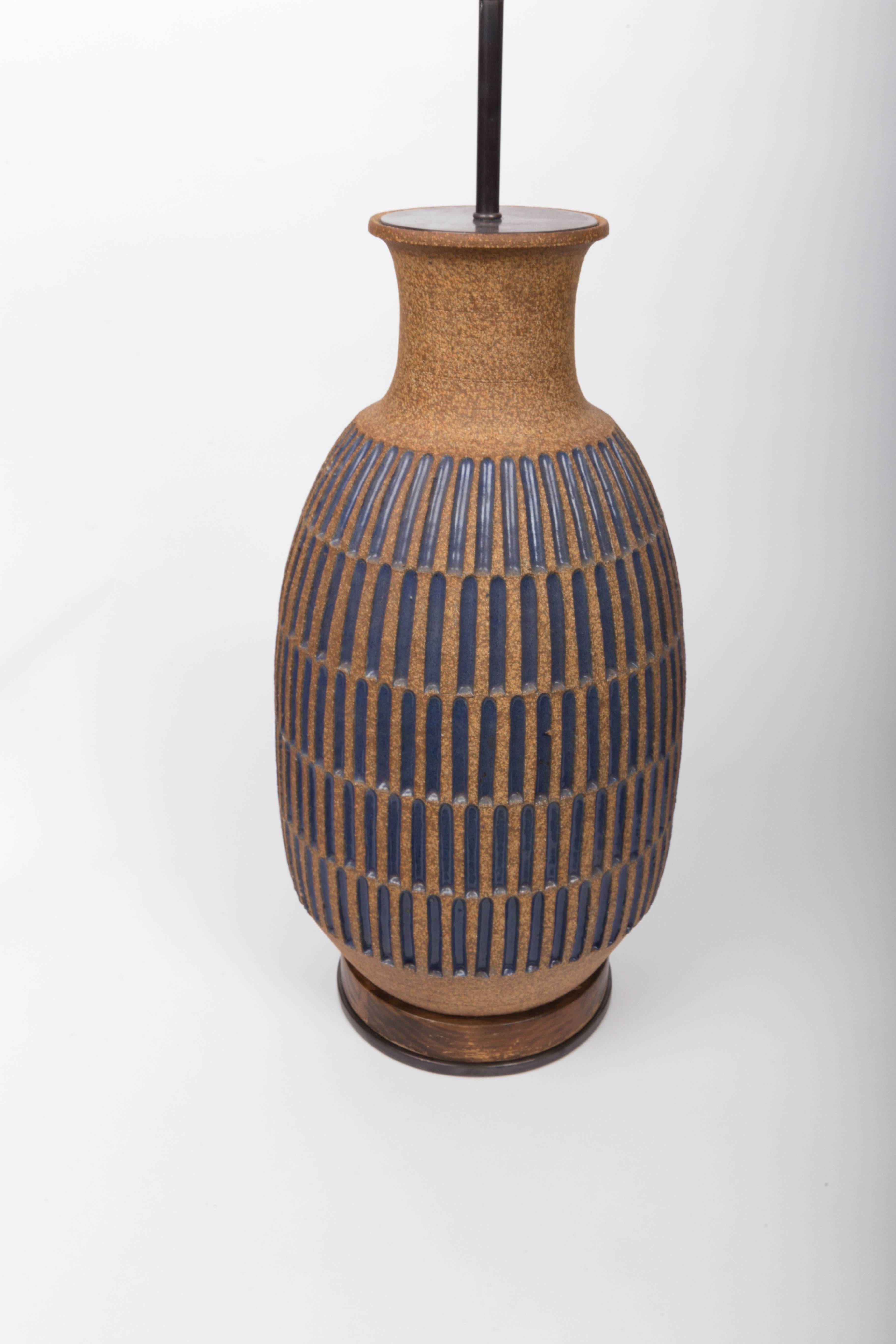 Mid-20th Century Blue Glaze Earthenware Table Lamp by David Cressey