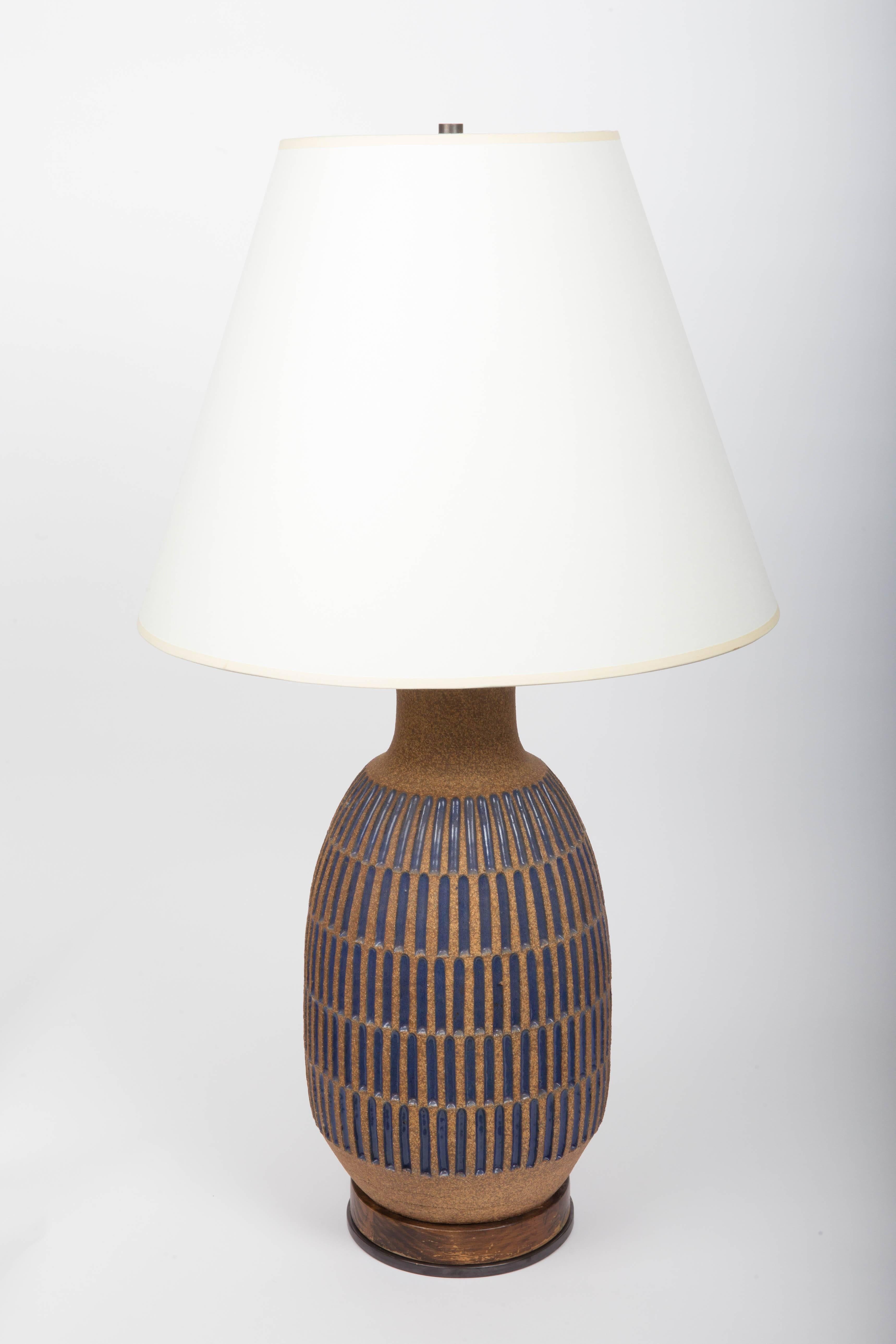 Blue Glaze Earthenware Table Lamp by David Cressey 3