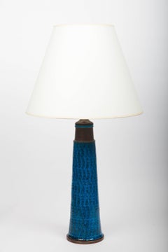 Bright Cobalt Blue Ceramic Table Lamp, Denmark, 1960s