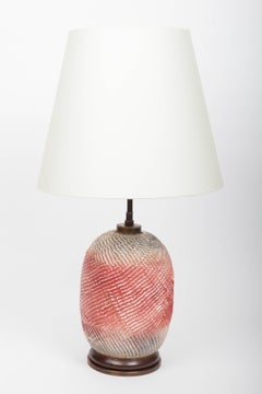 Textural Ceramic Table Lamp in Rose and Grey with Bronze Base by Stil Keramos