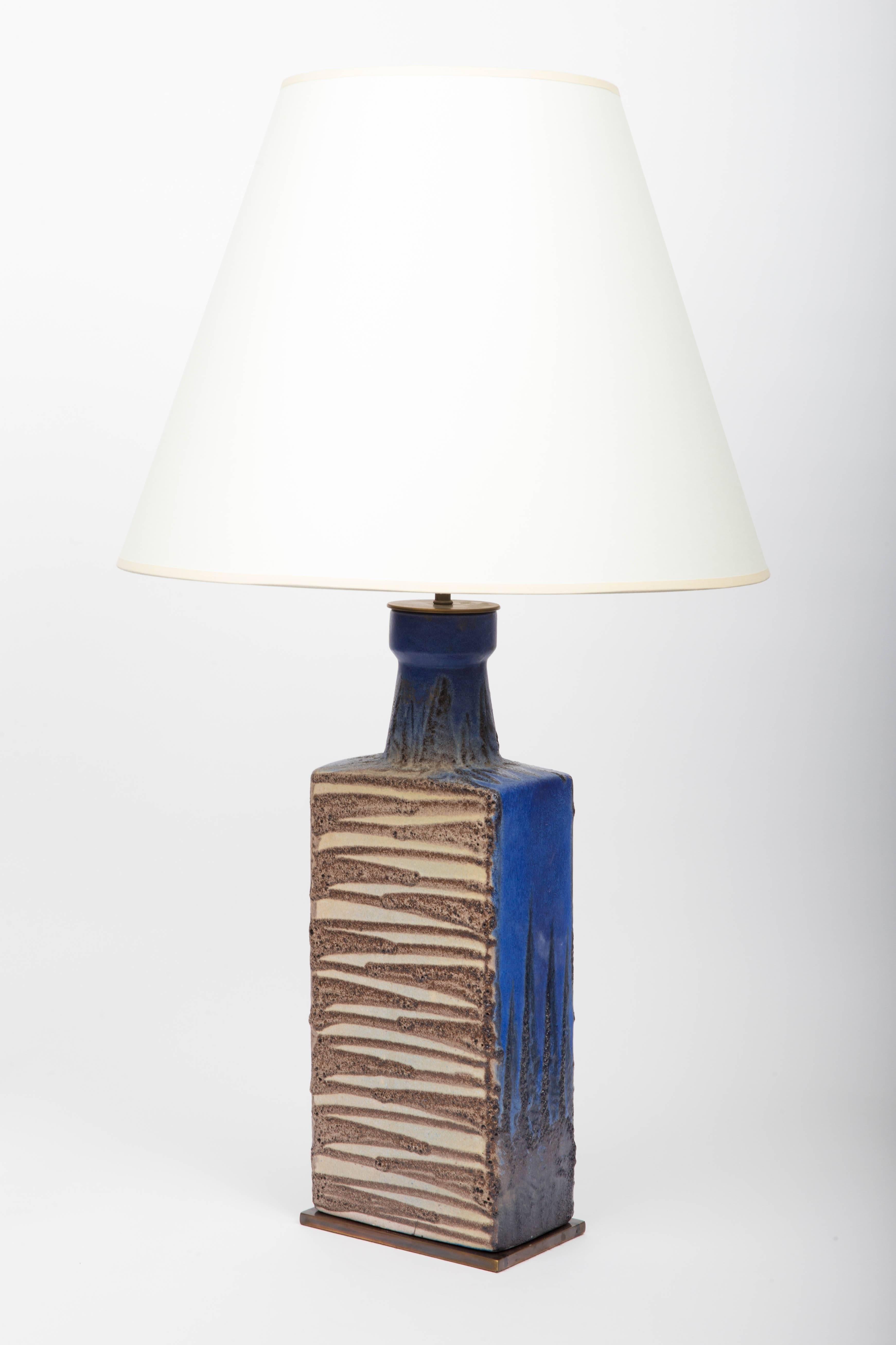 German Modernist Blue and Brown Ceramic Vase, Converted into Lamp
