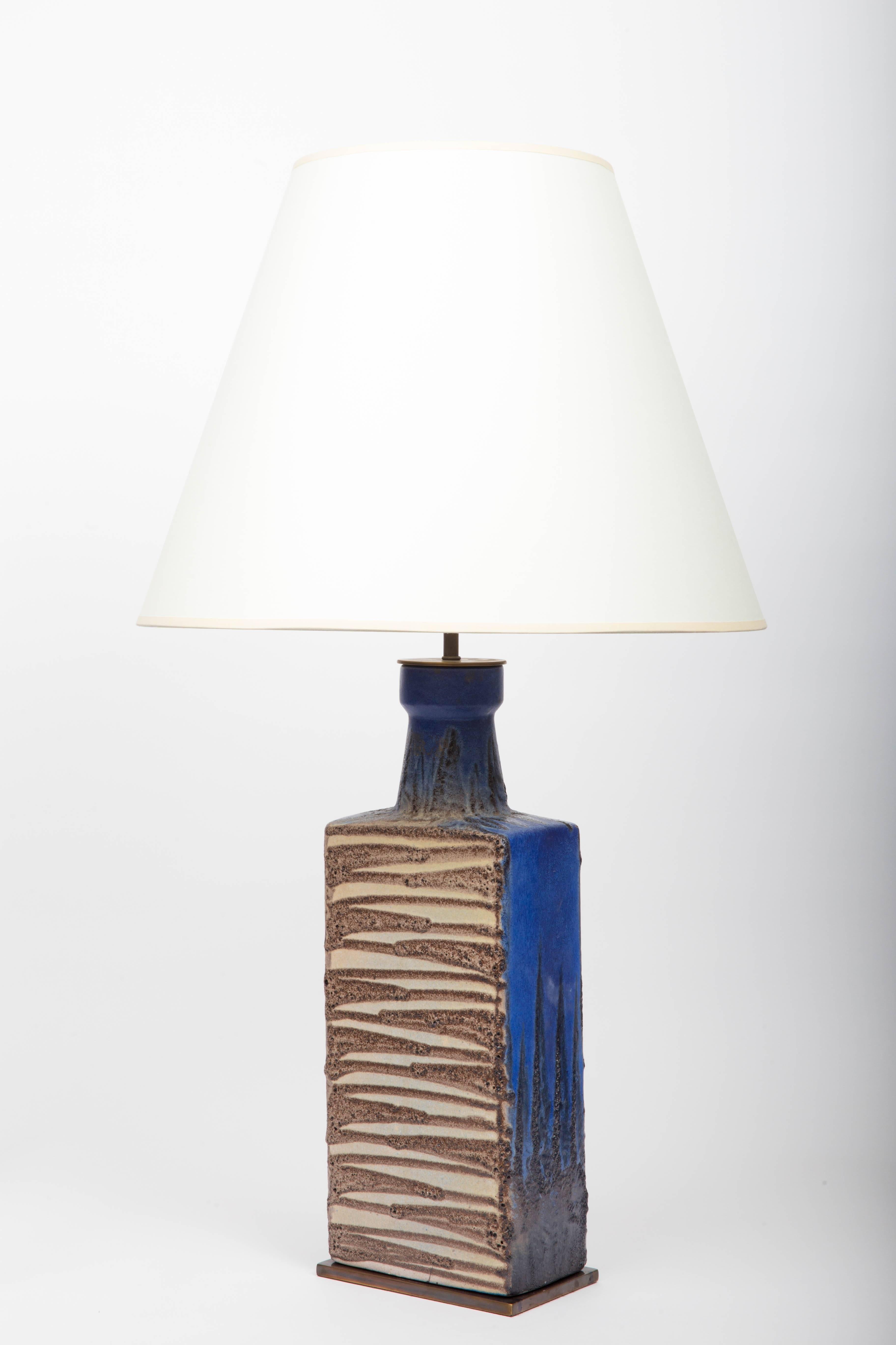 Modernist Blue and Brown Ceramic Vase, Converted into Lamp In Good Condition In New York City, NY