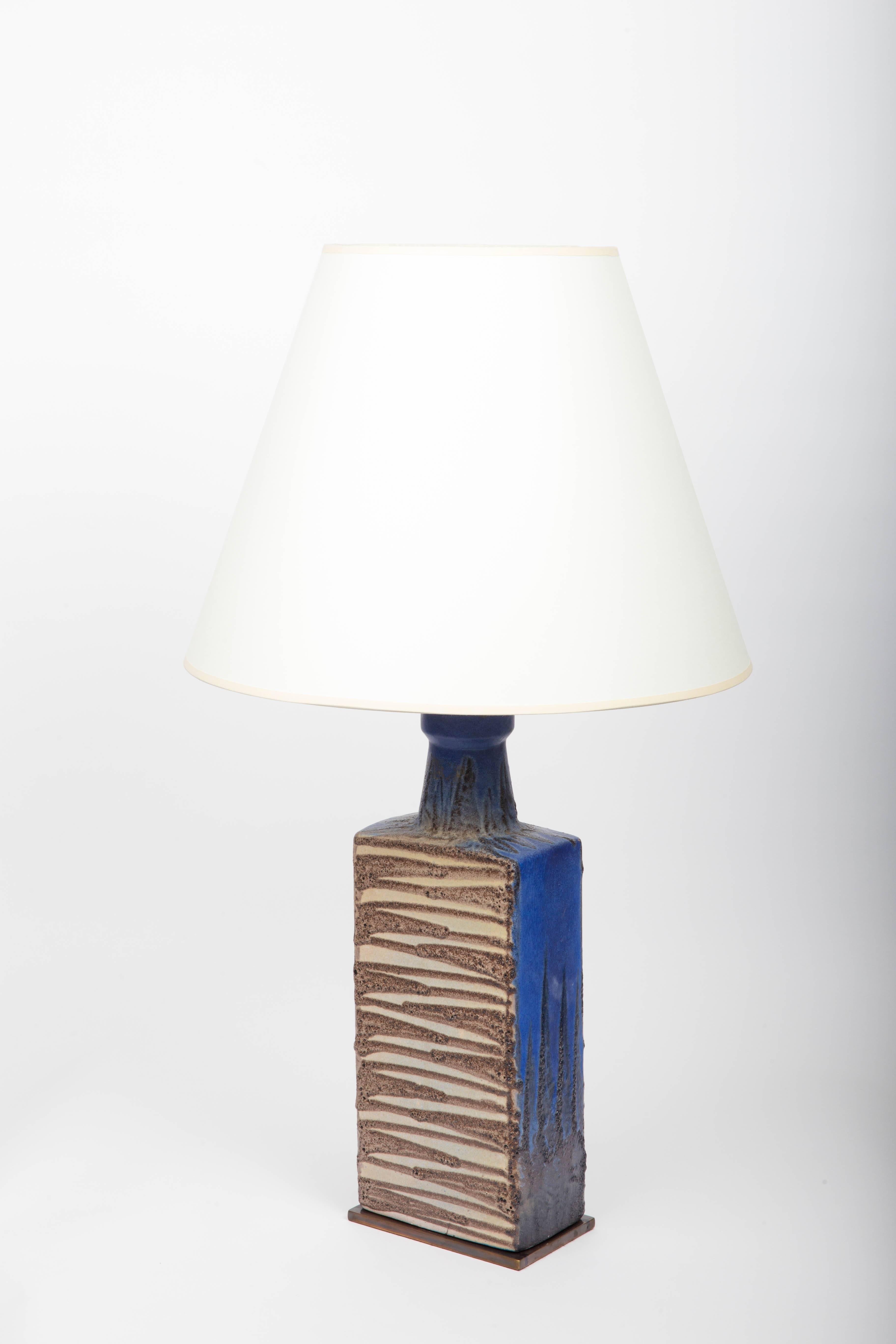 Modernist Blue and Brown Ceramic Vase, Converted into Lamp 3
