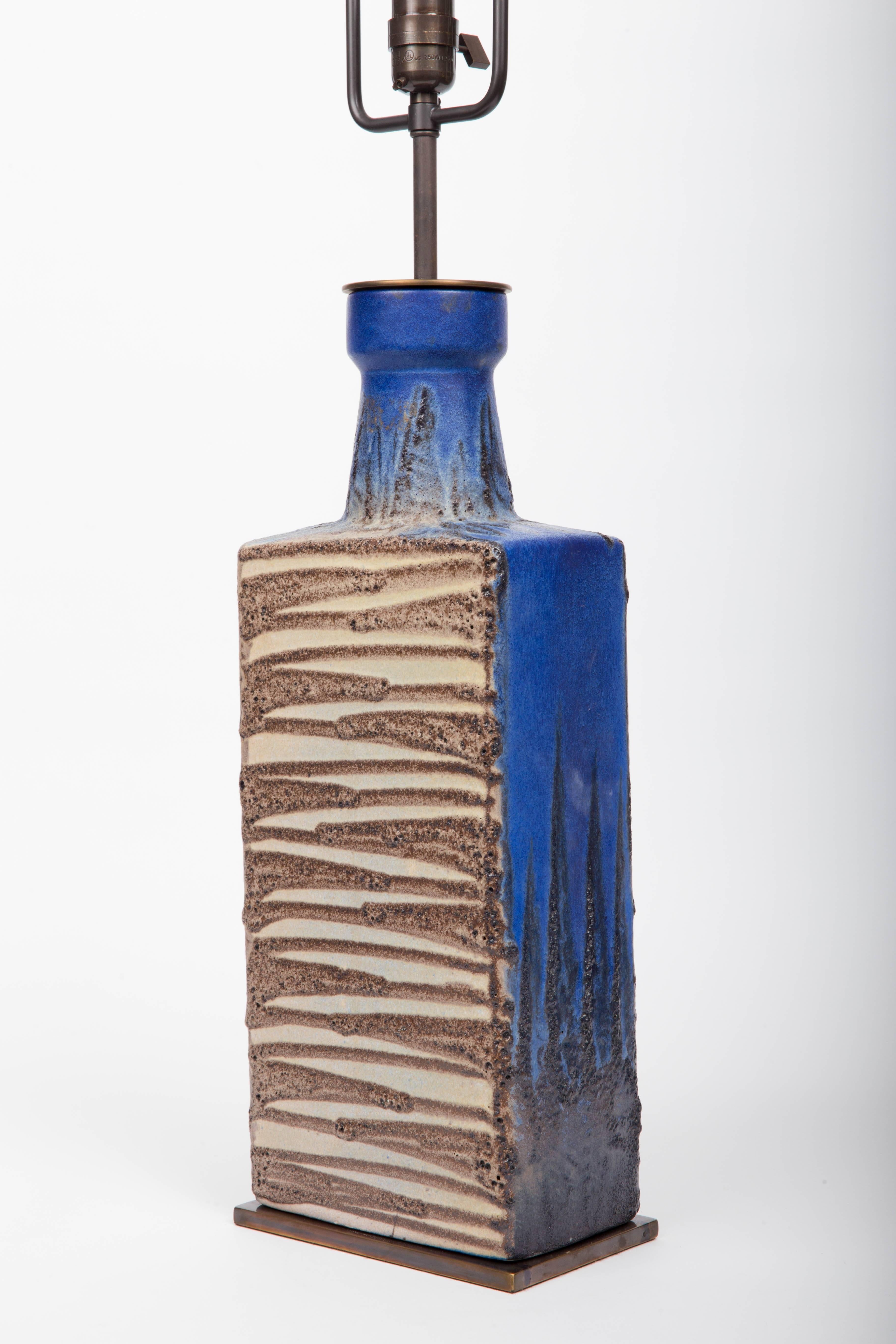 20th Century Modernist Blue and Brown Ceramic Vase, Converted into Lamp