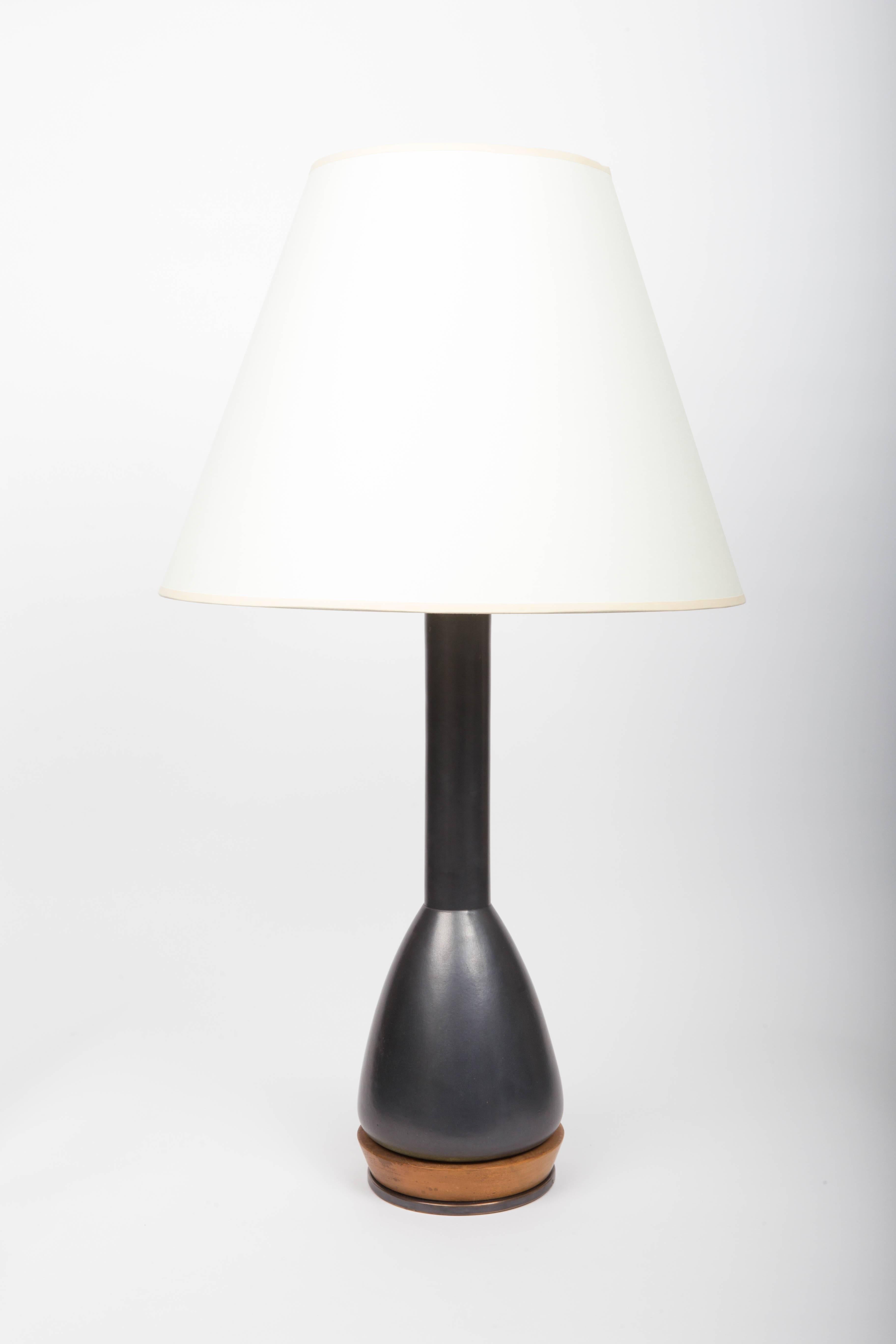 Bronze Black Ceramic Table Lamp Attributed to Gordon & Jane Martz, c. 1960s