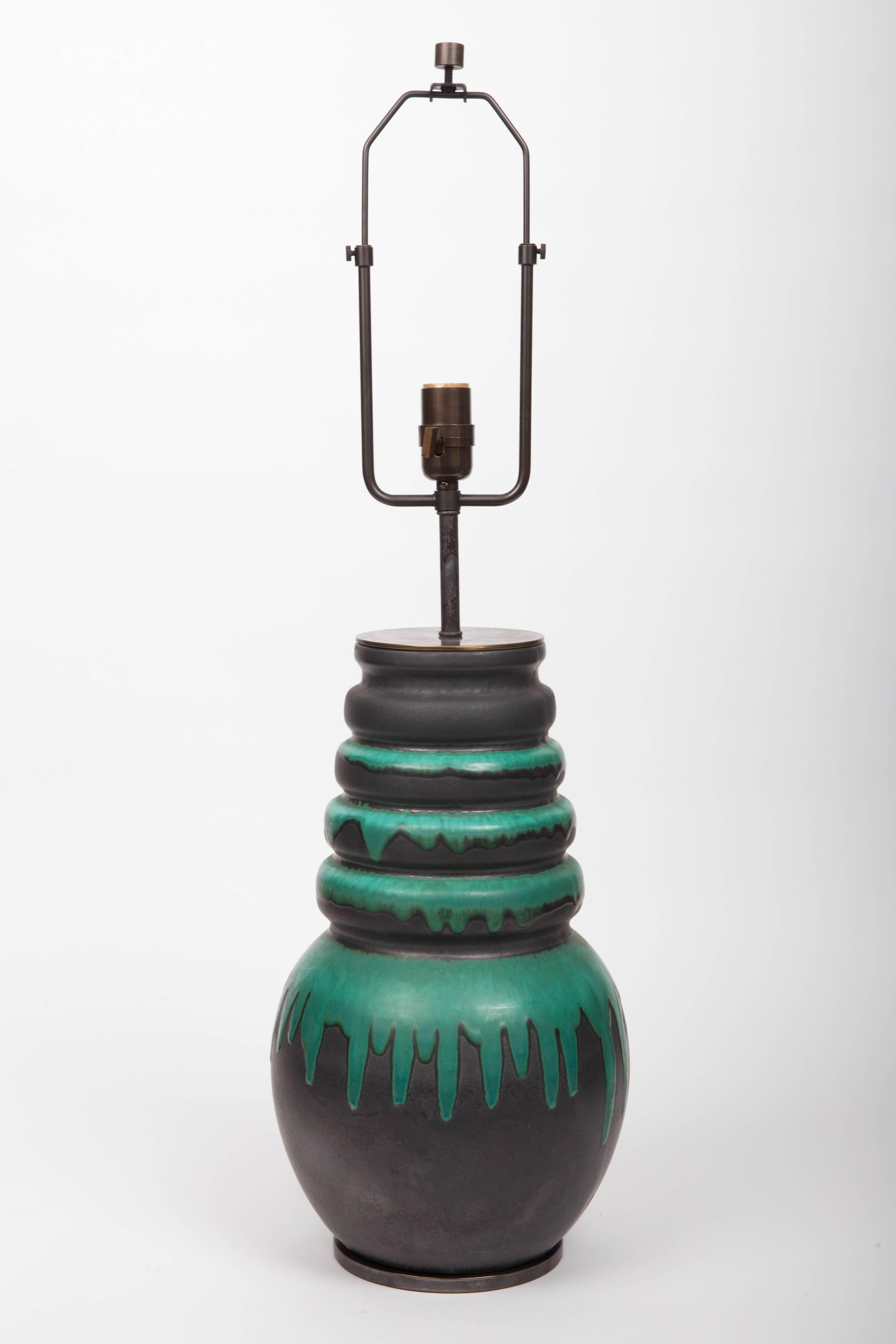 Late 20th Century Black and Green Floor Vase by Scheurich, West Germany, Converted into Lamp