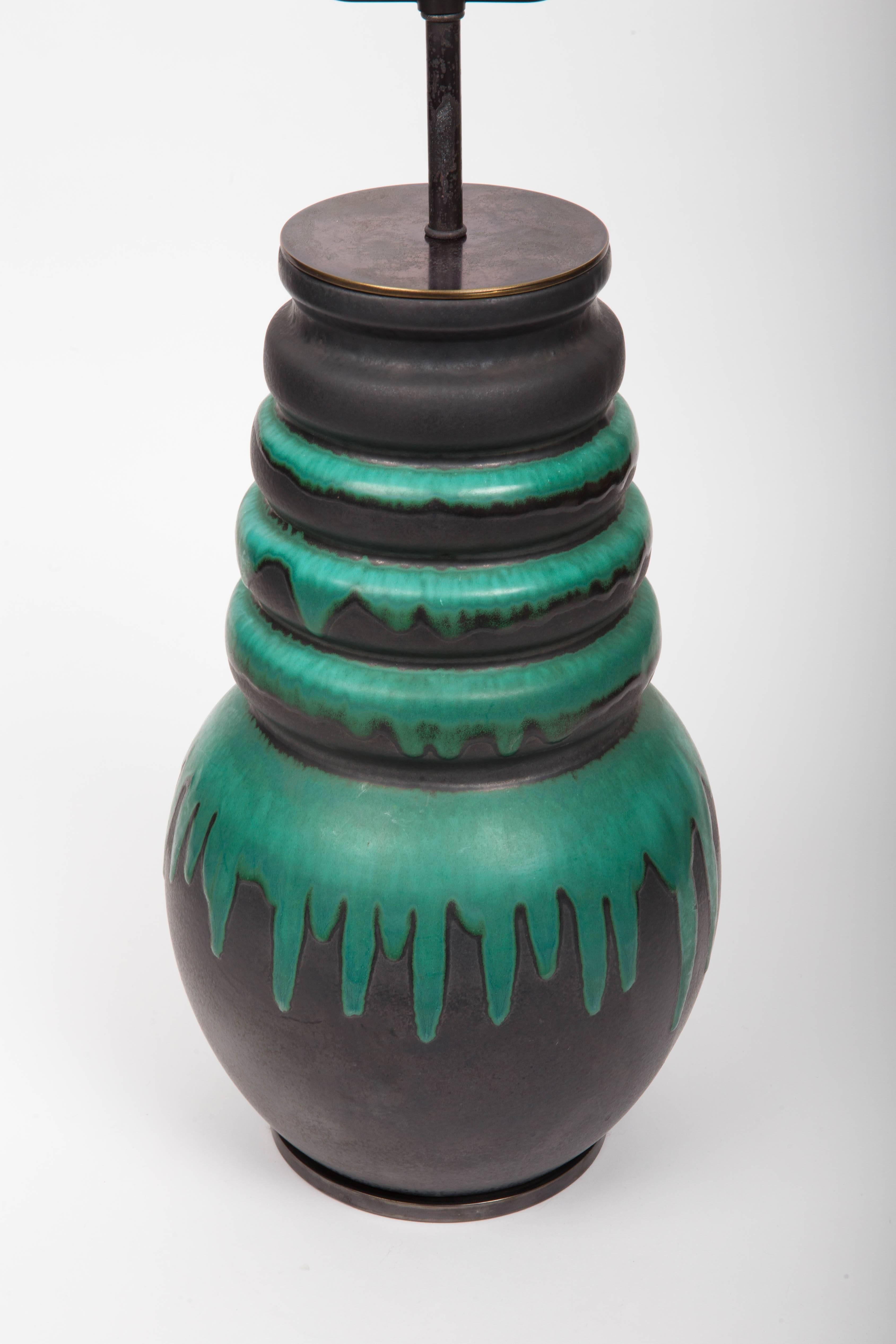 Bronze Black and Green Floor Vase by Scheurich, West Germany, Converted into Lamp