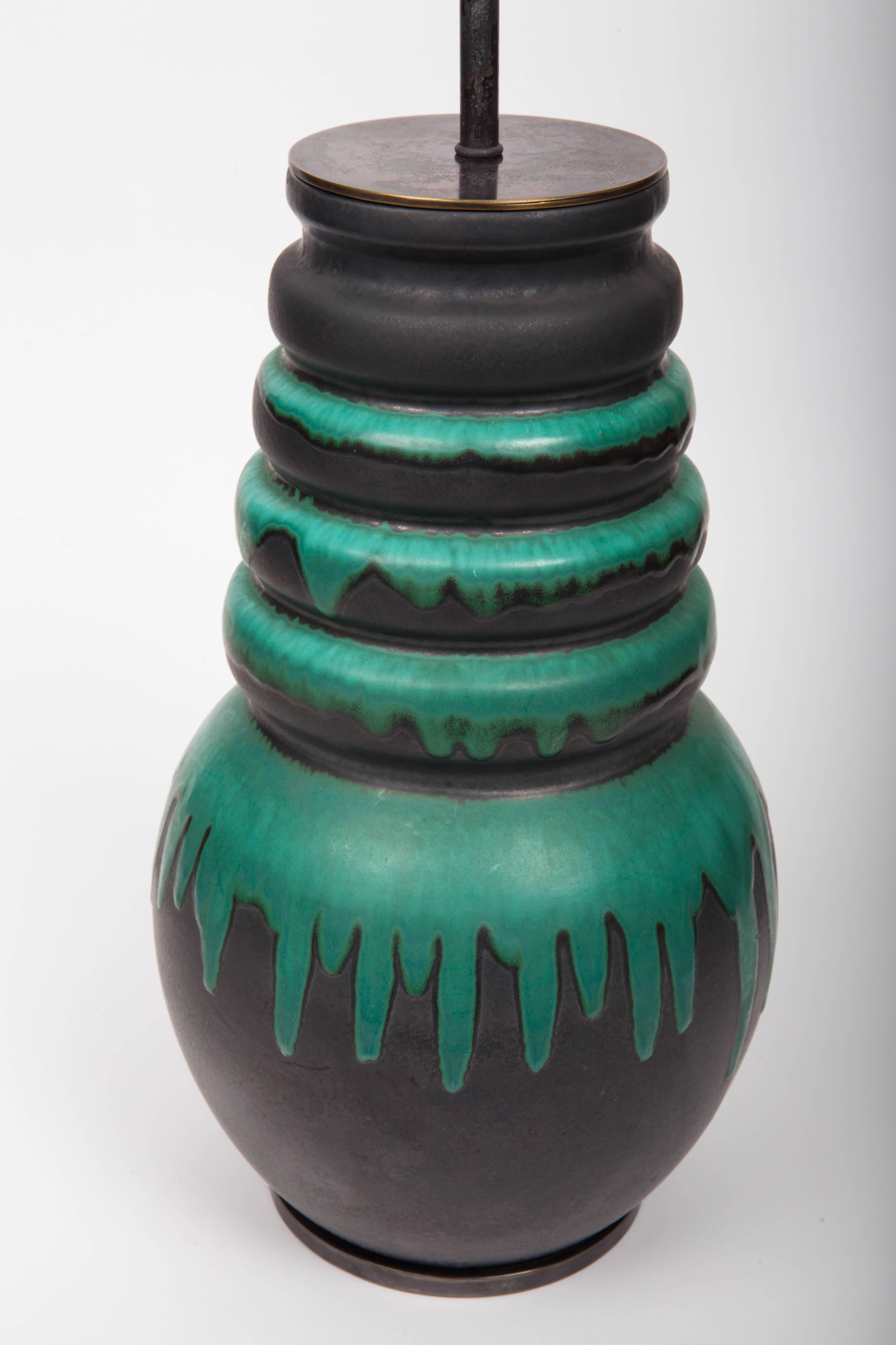 Black and Green Floor Vase by Scheurich, West Germany, Converted into Lamp 3