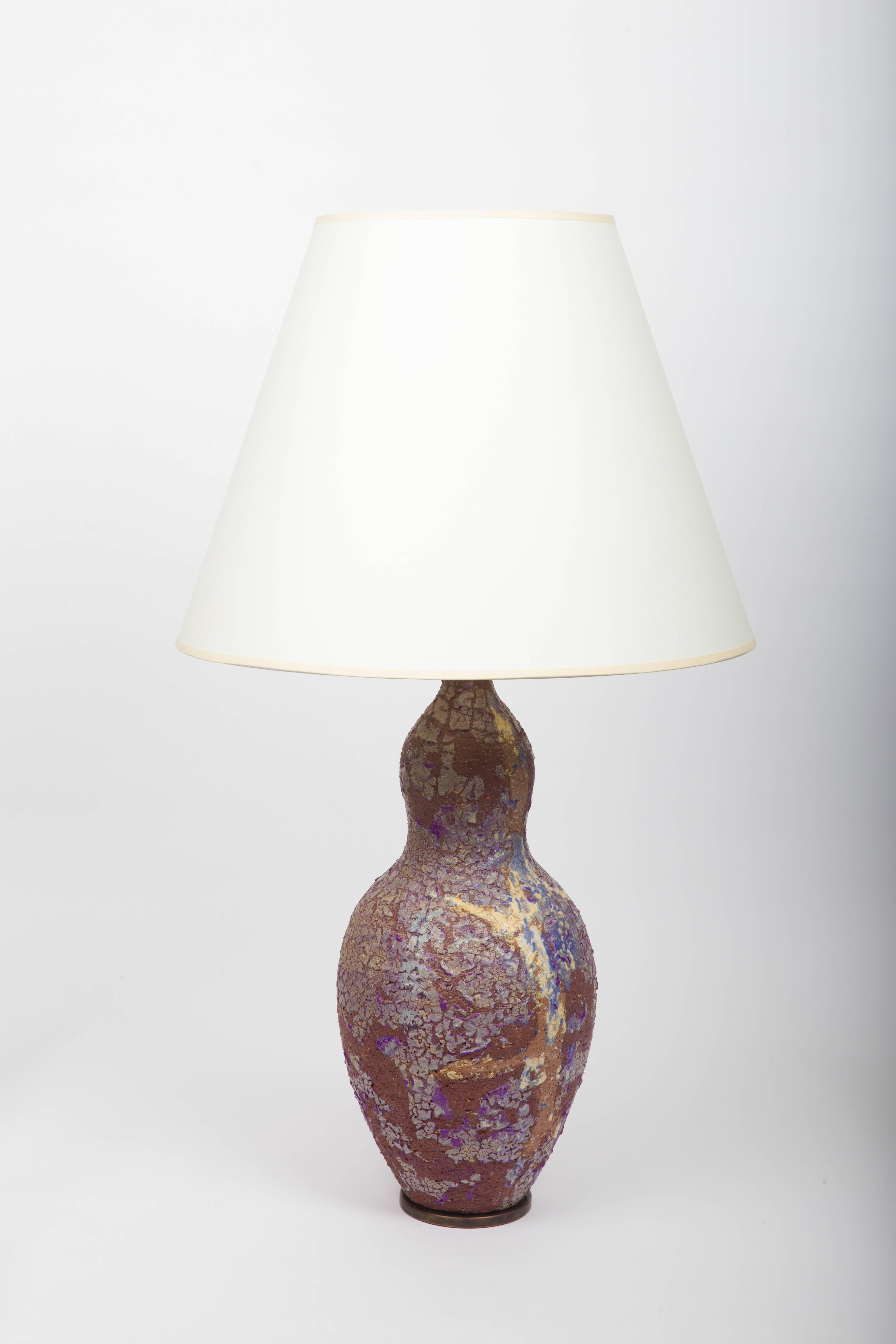 Italian Stoneware Table Lamp with Crackle Glazed, by Marcello Fantoni