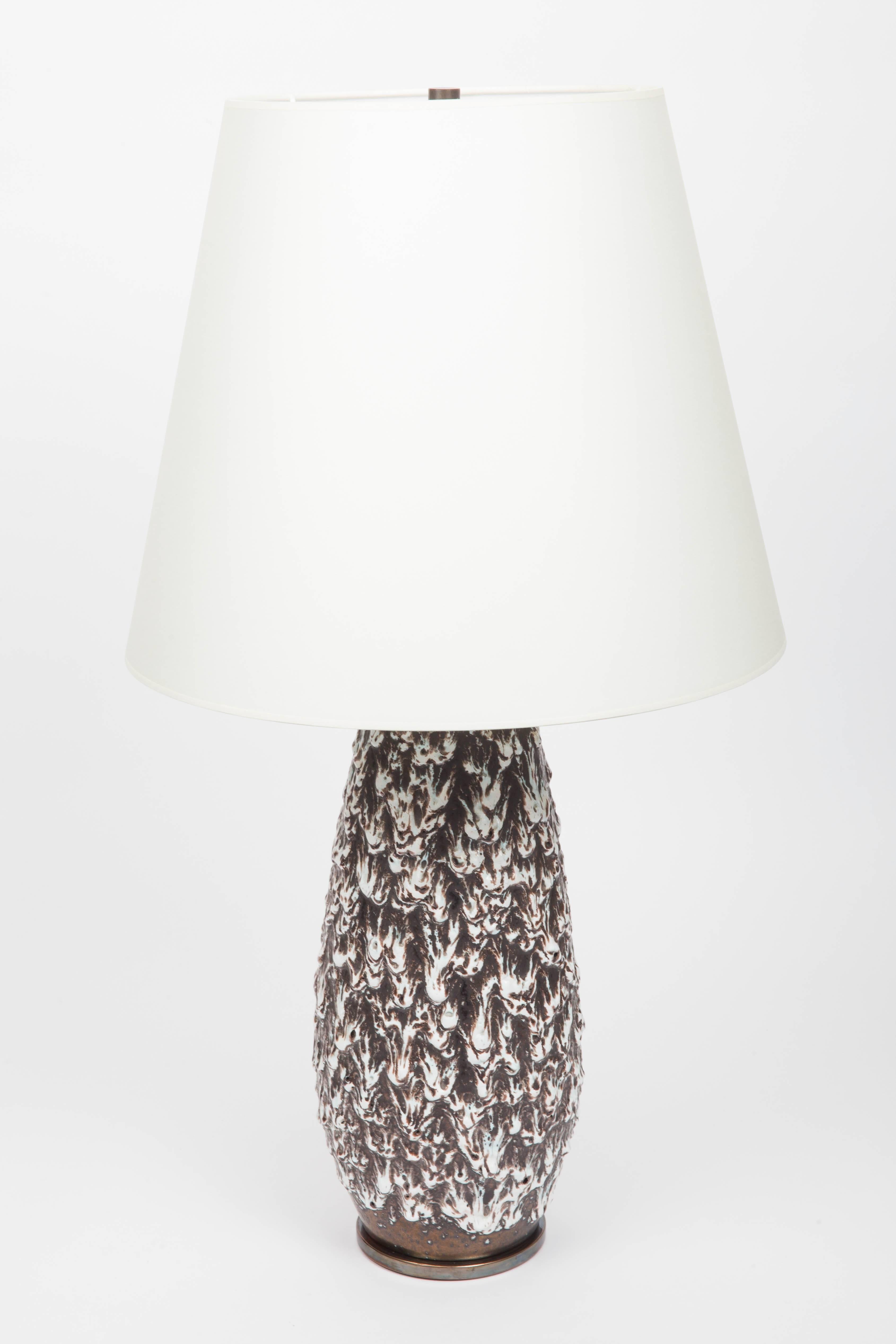German Brown and White Fat Lava Vase Converted into Lamp