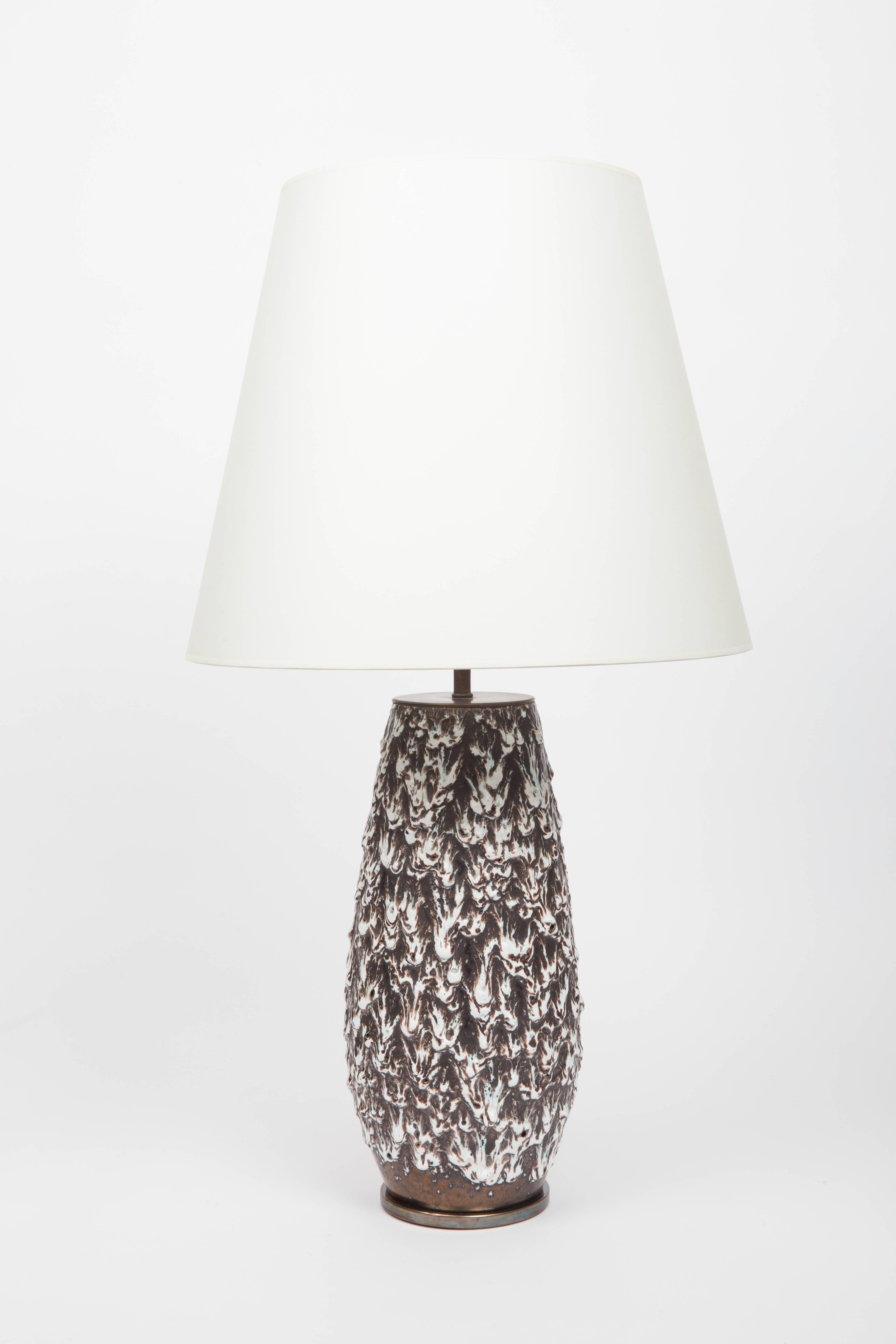 Brown and White Fat Lava Vase Converted into Lamp 1