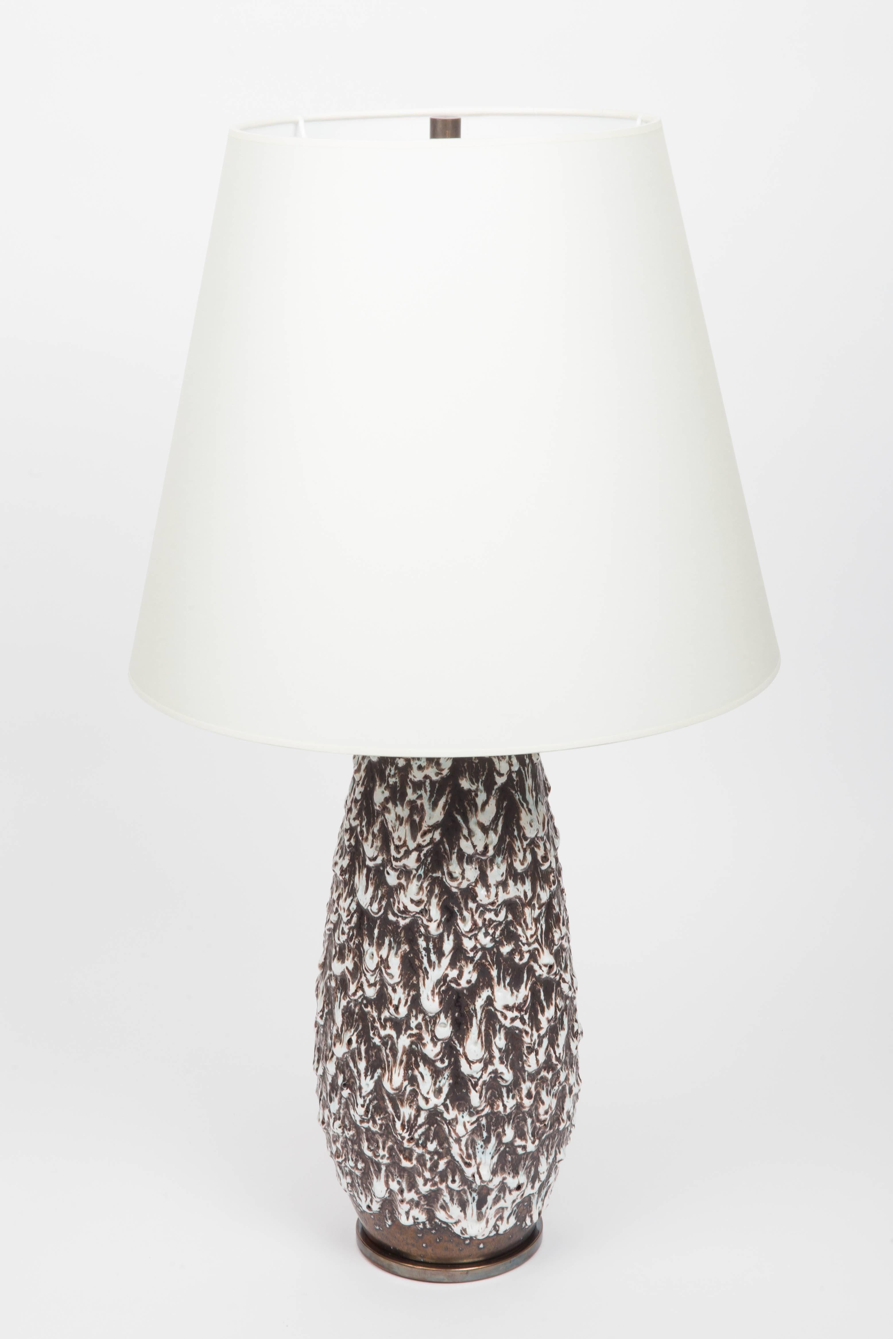 Brown and White Fat Lava Vase Converted into Lamp 2