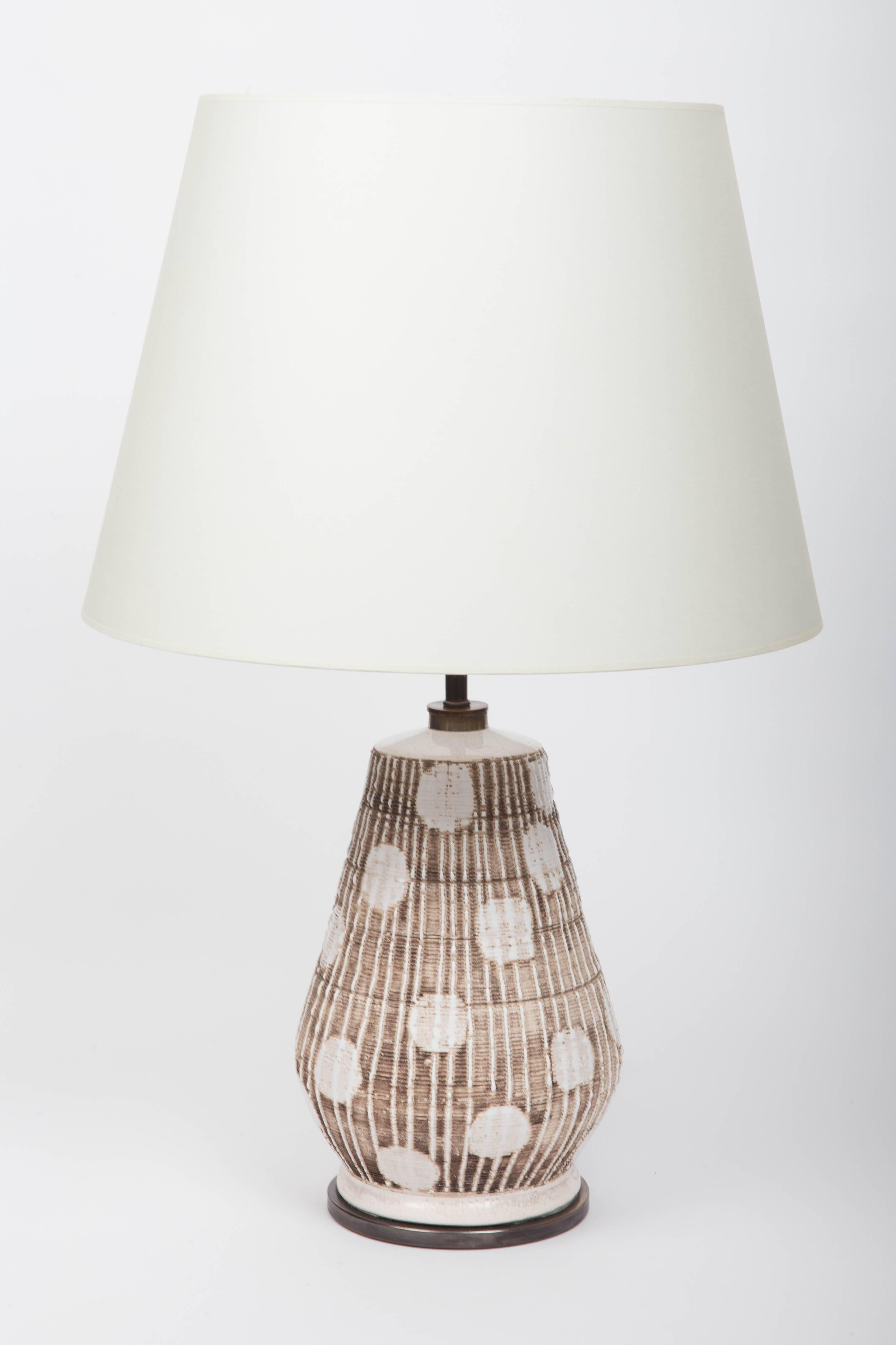 Bronze Ceramic Table Lamp in Brown and White with Graphic Dots