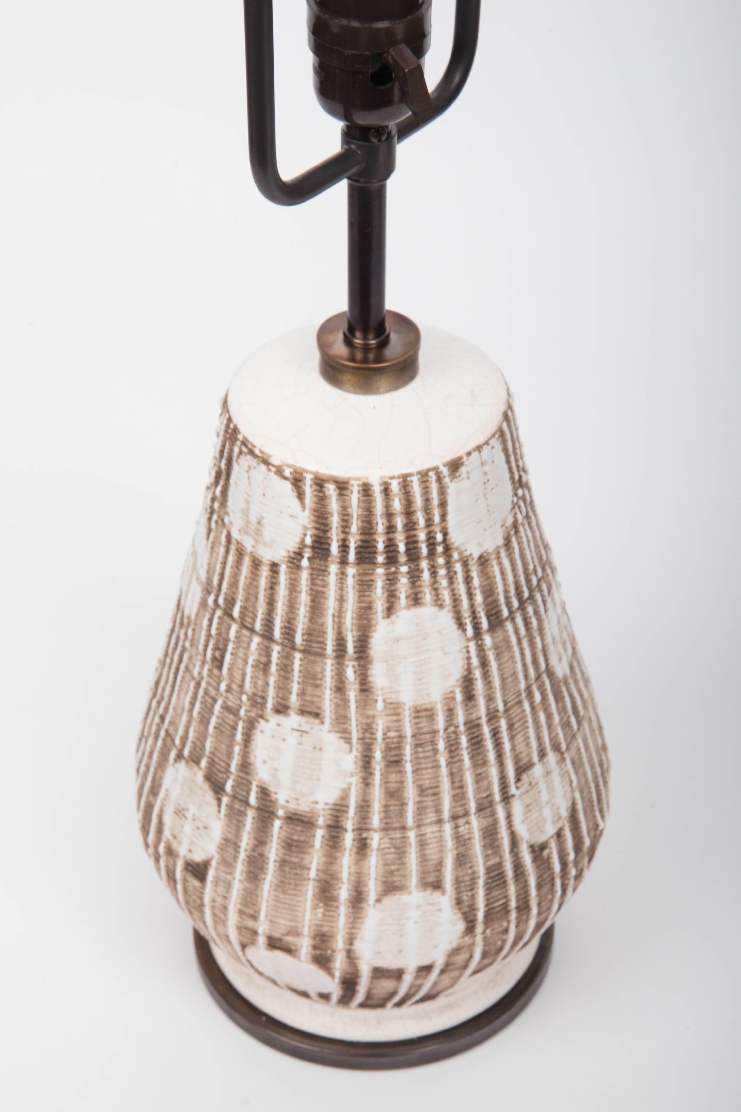 20th Century Ceramic Table Lamp in Brown and White with Graphic Dots