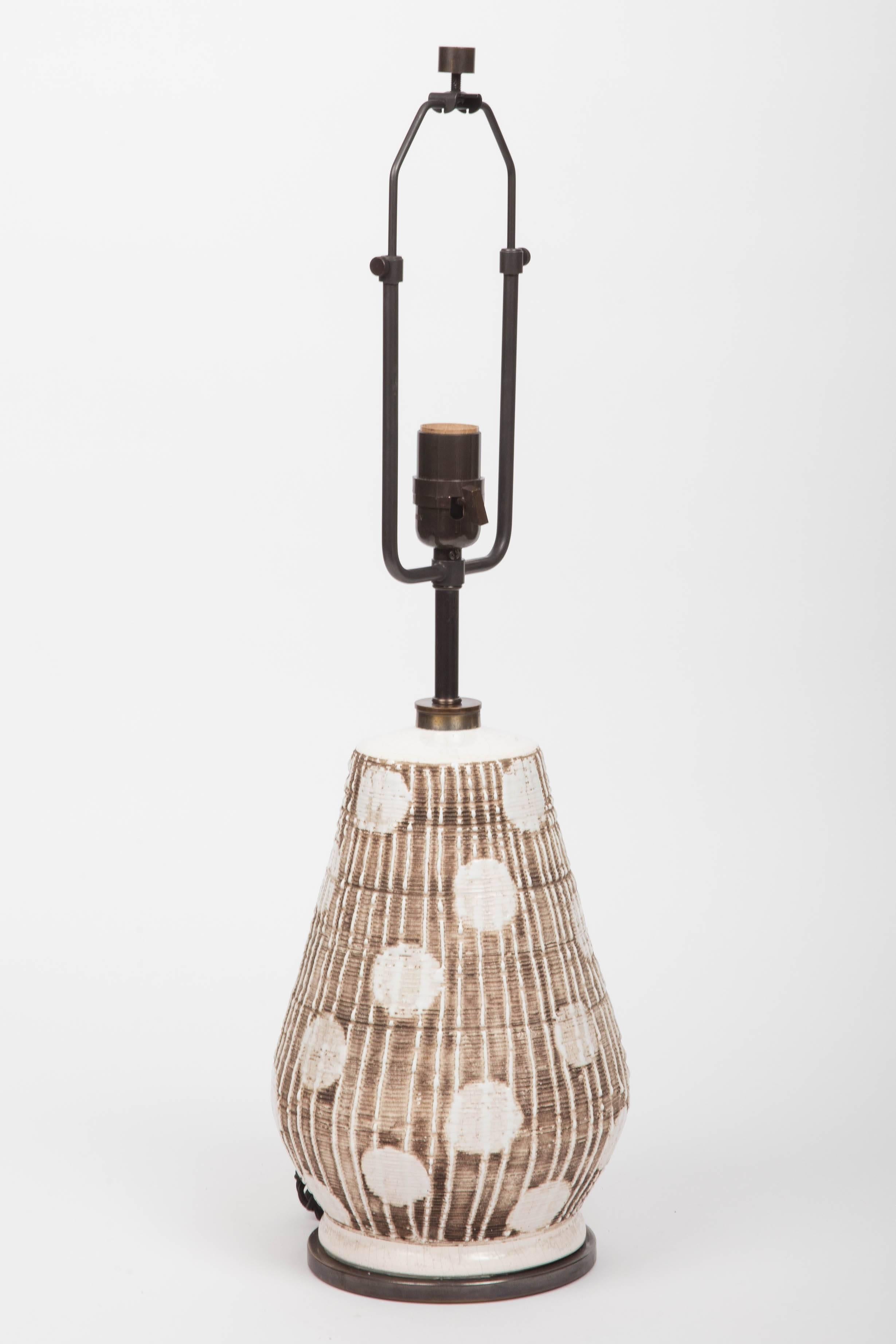 Ceramic Table Lamp in Brown and White with Graphic Dots 4