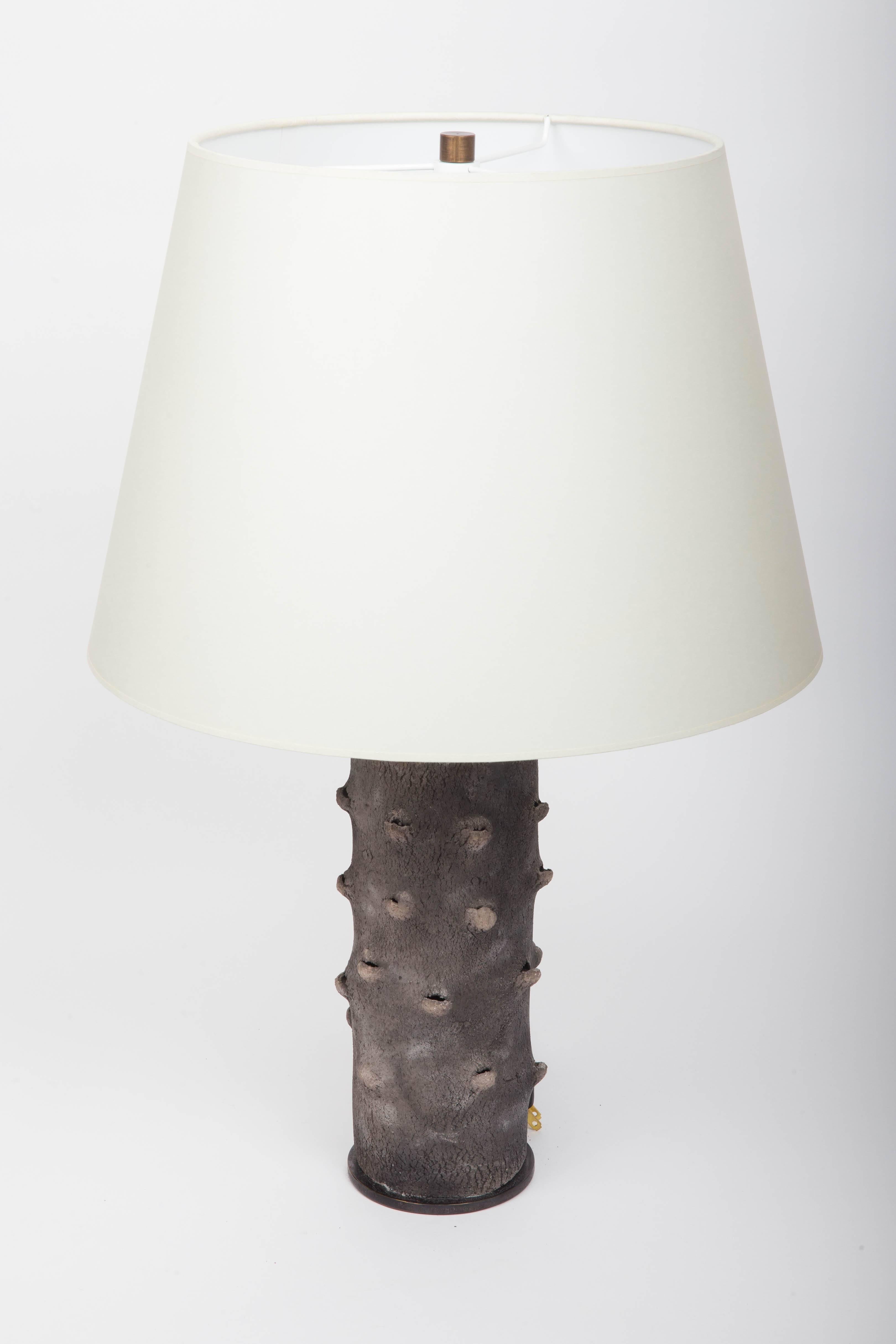 Matte Grey Table Lamp with Bark-Like Texture 4