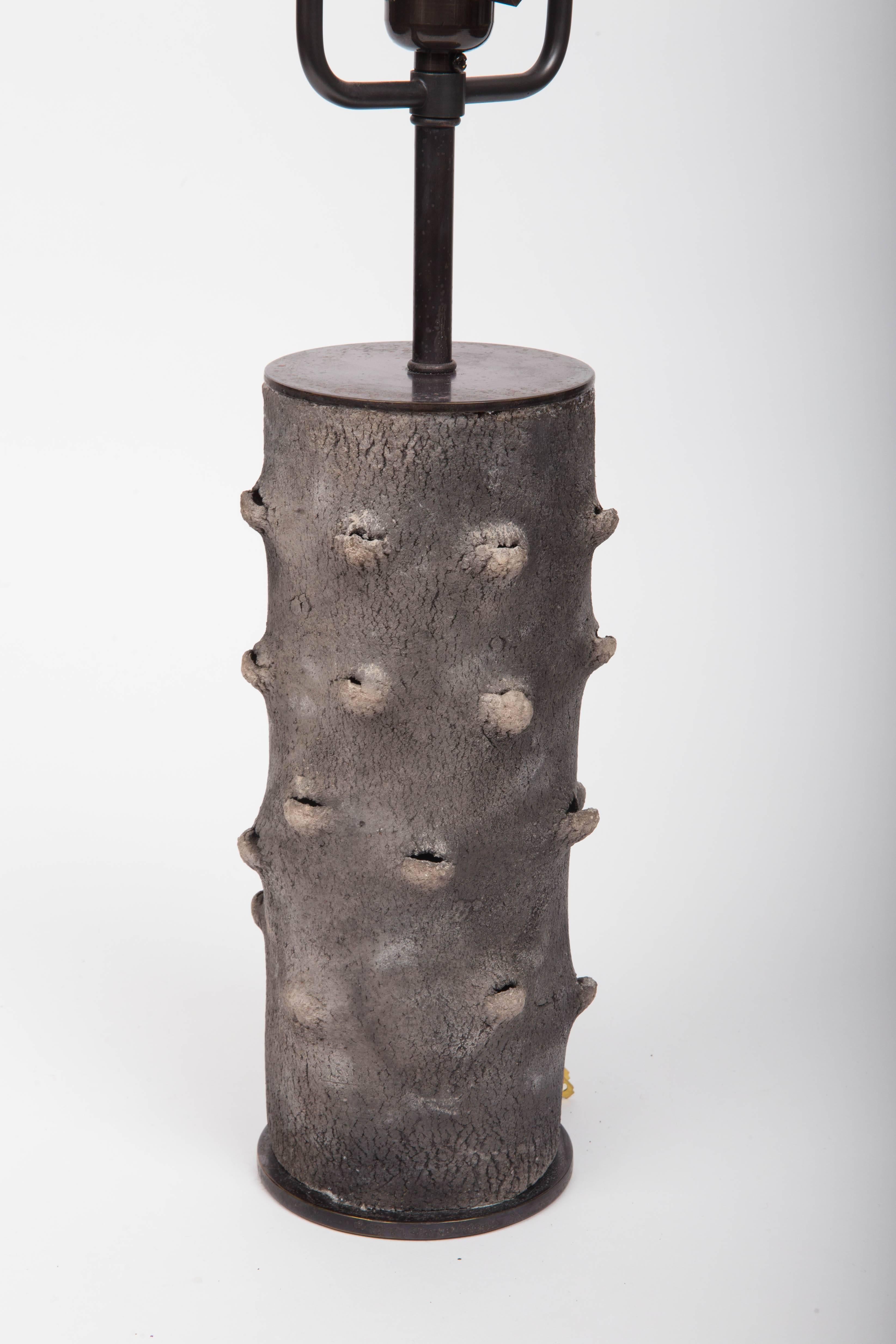 Matte Grey Table Lamp with Bark-Like Texture 2