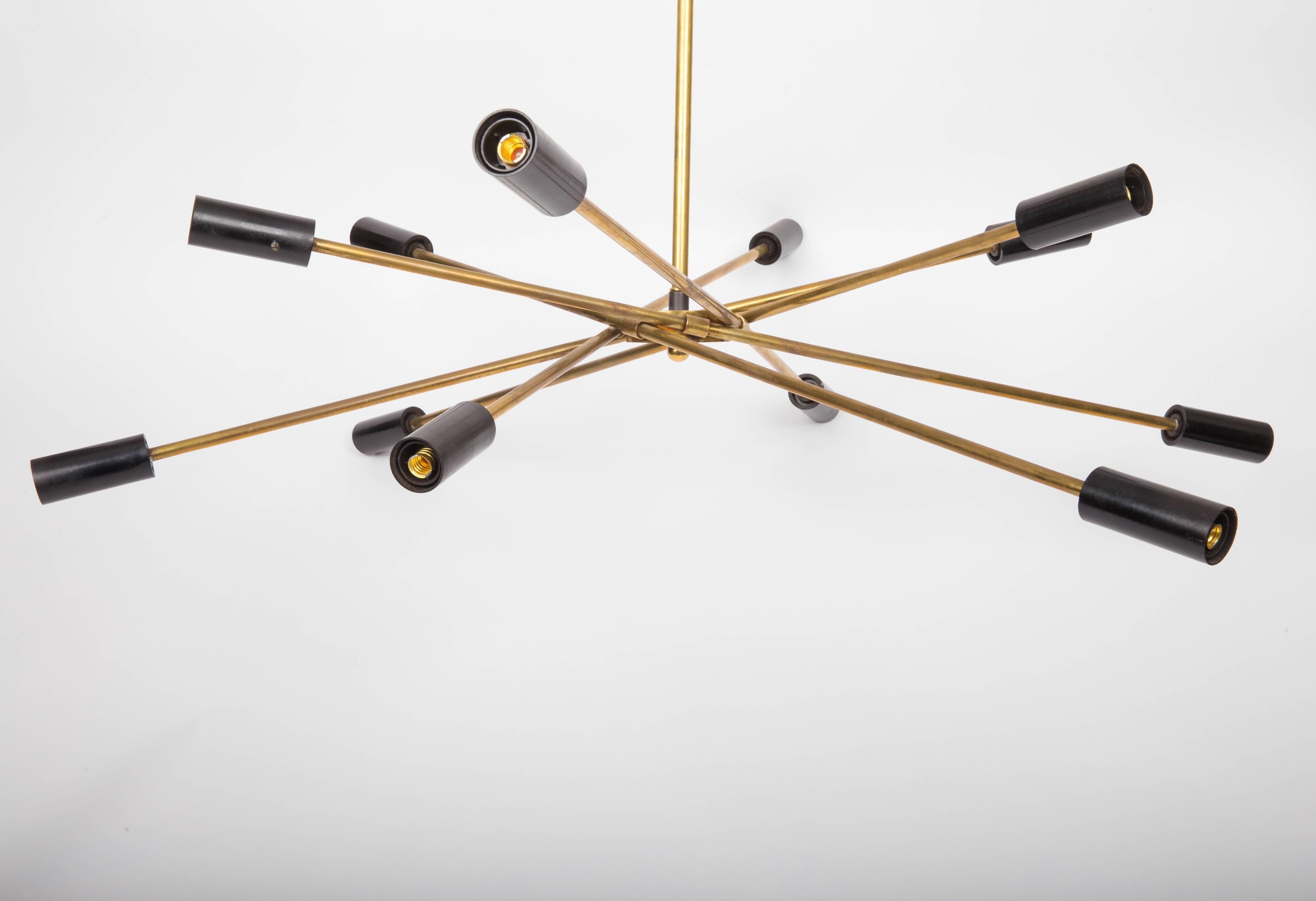 Italian Mid-Century Black and Brass Sputnik Chandelier 3