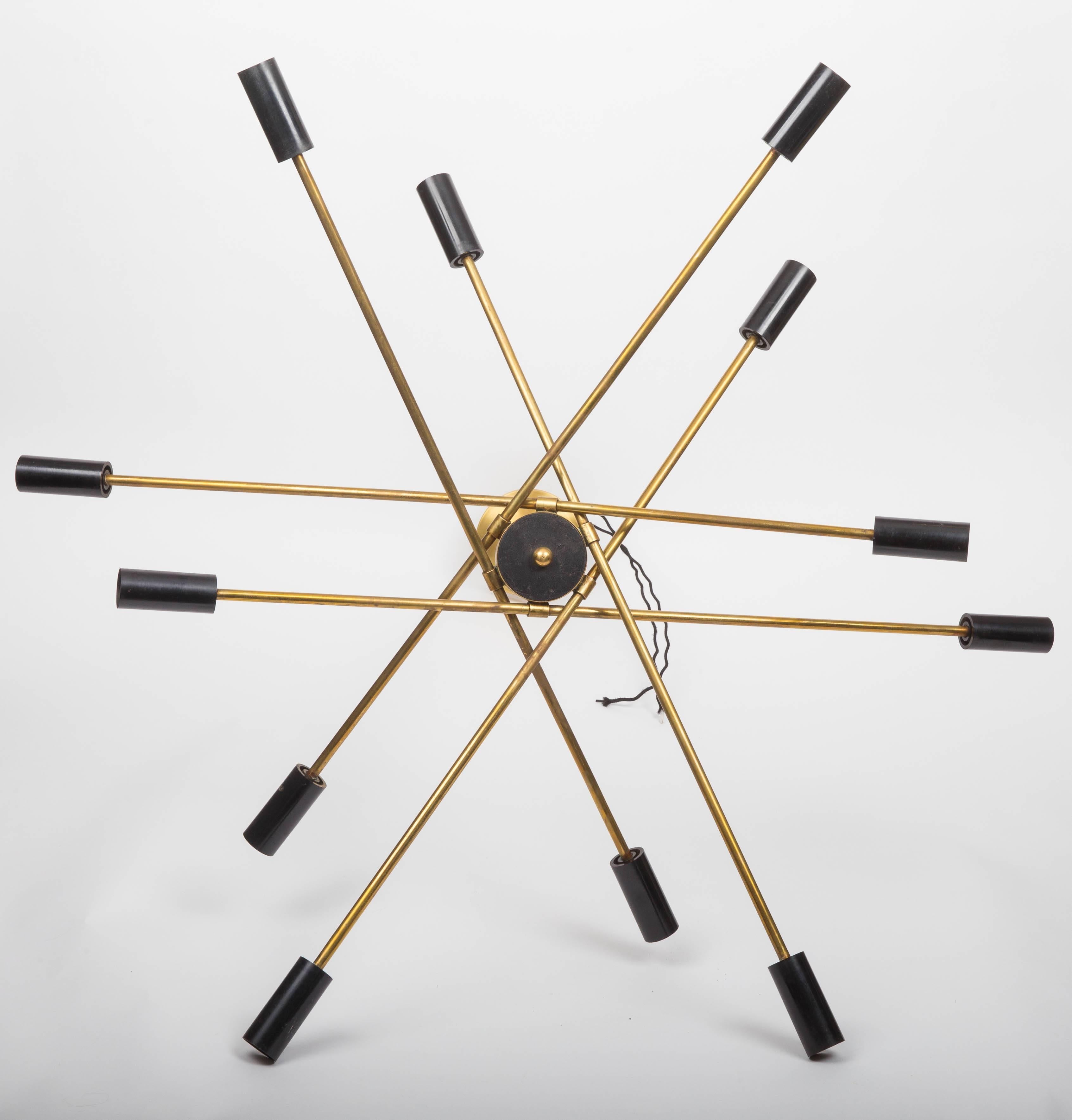 Mid-Century Modern Italian Mid-Century Black and Brass Sputnik Chandelier