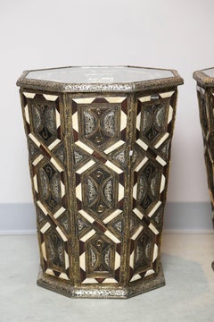 Moroccan Side Tables, Handcrafted in Morocco, metal and Faux Bone Inlay