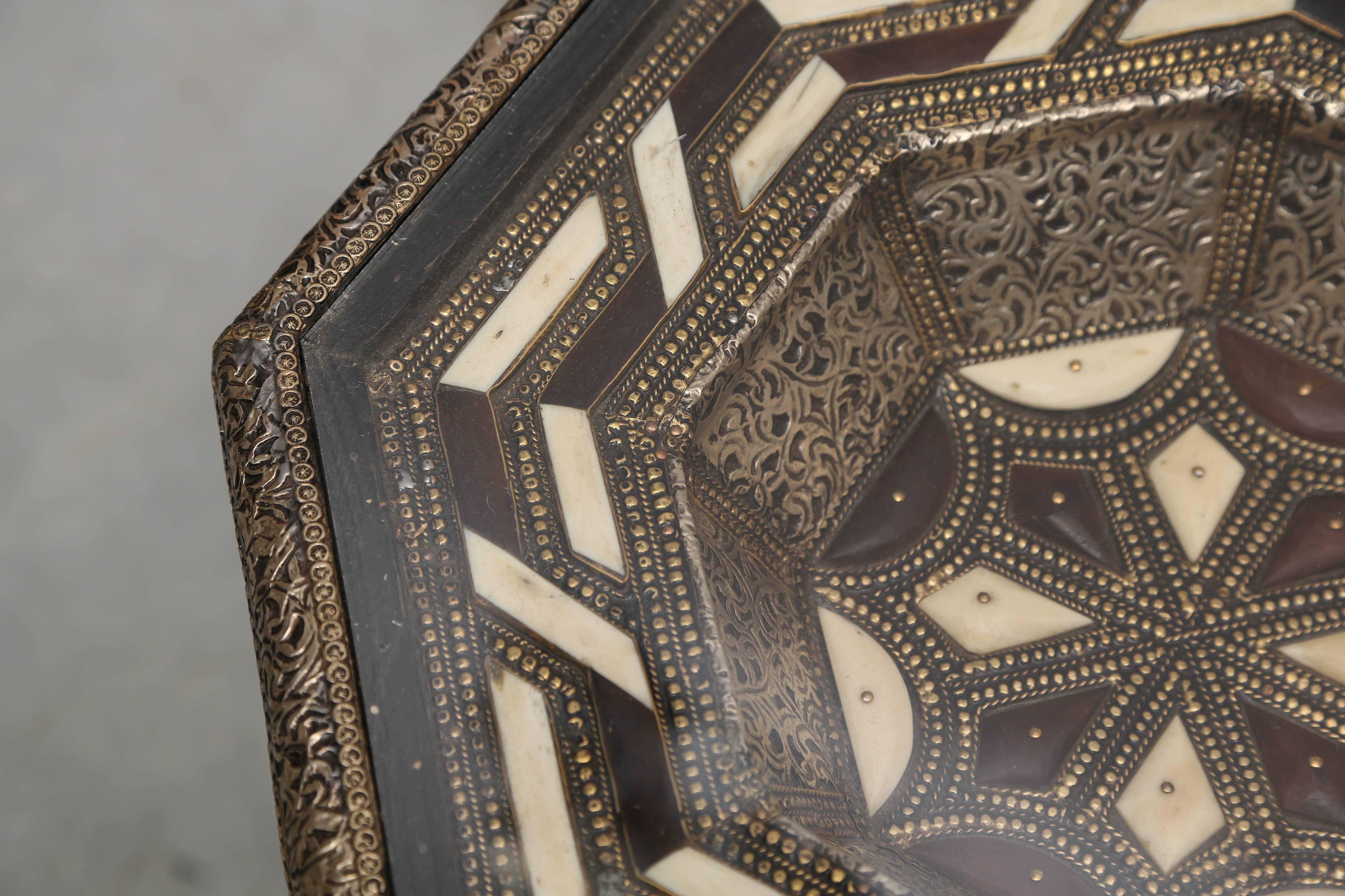 Hand-Crafted Moroccan Side Tables, Handcrafted in Morocco, metal and Faux Bone Inlay For Sale