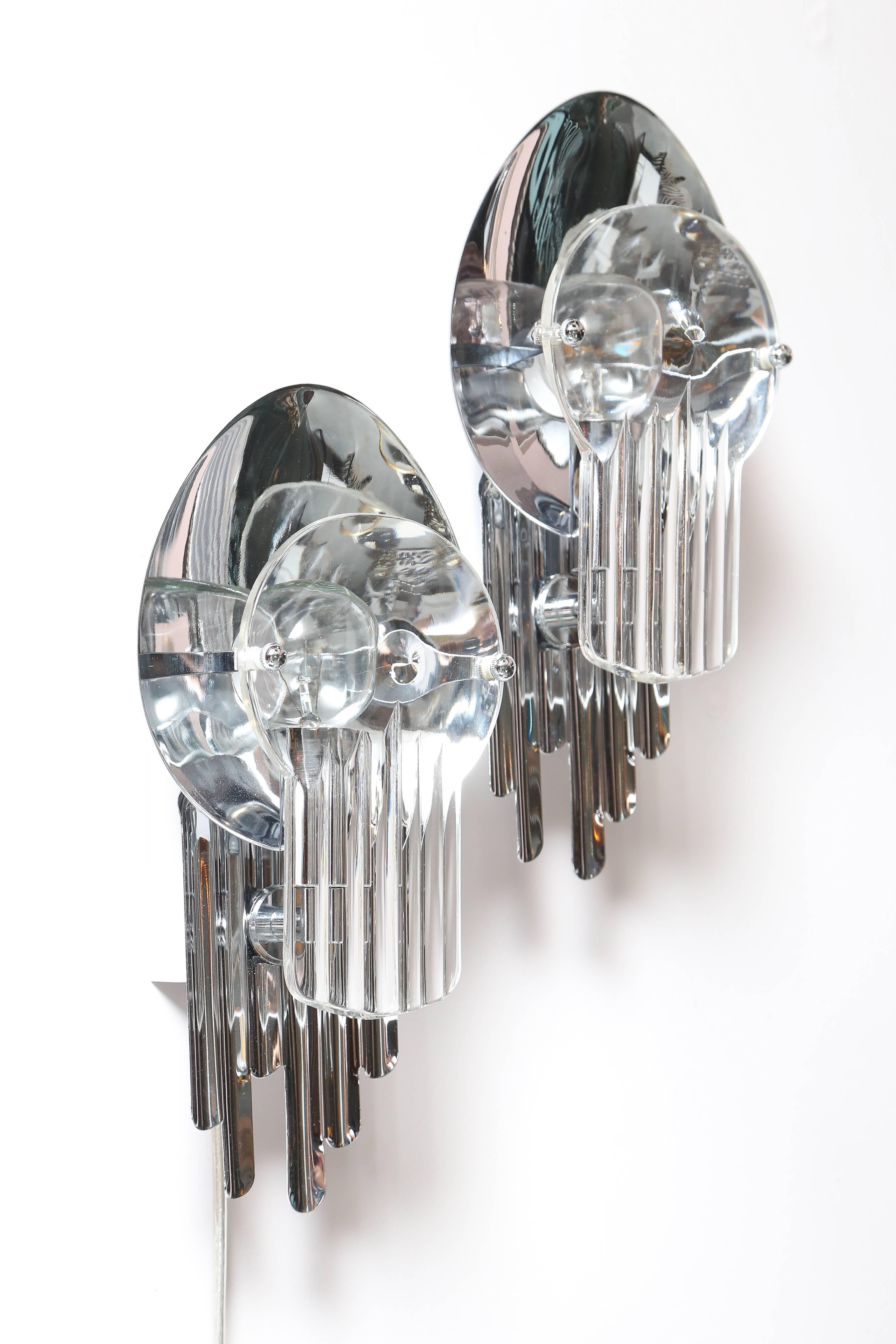 European SALE !SALE! SALE !pr/Scolari Chrystal and Chrome Sconces with Magnifying Glass