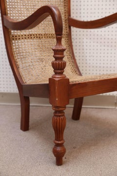 Set of Four Teak Wood and Cane Lounge Chairs from Colombo Area of Sri Lanka