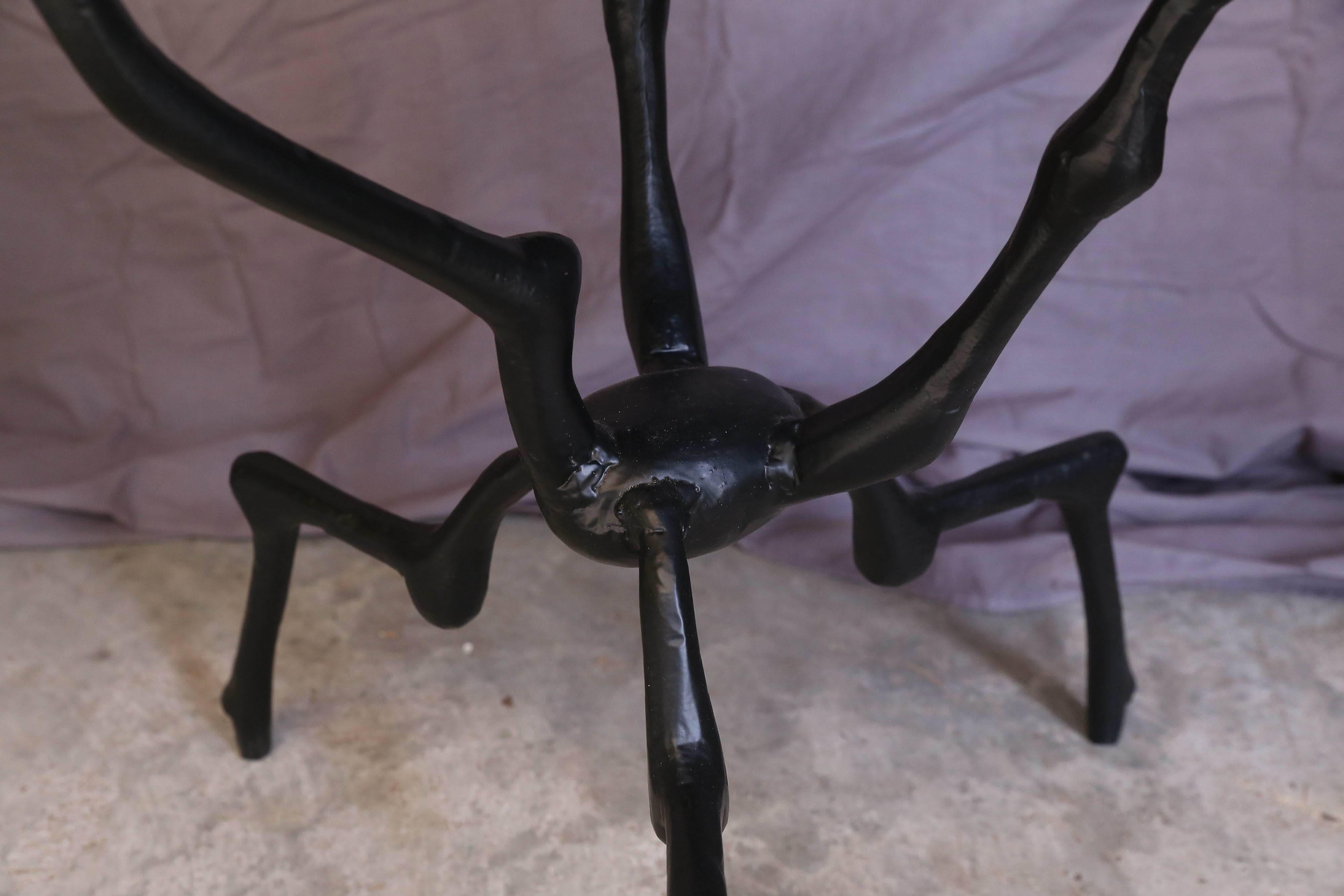 Indian Pair of Side Tables with Three Inch Thick Hardwood Top and Castiron Stand For Sale