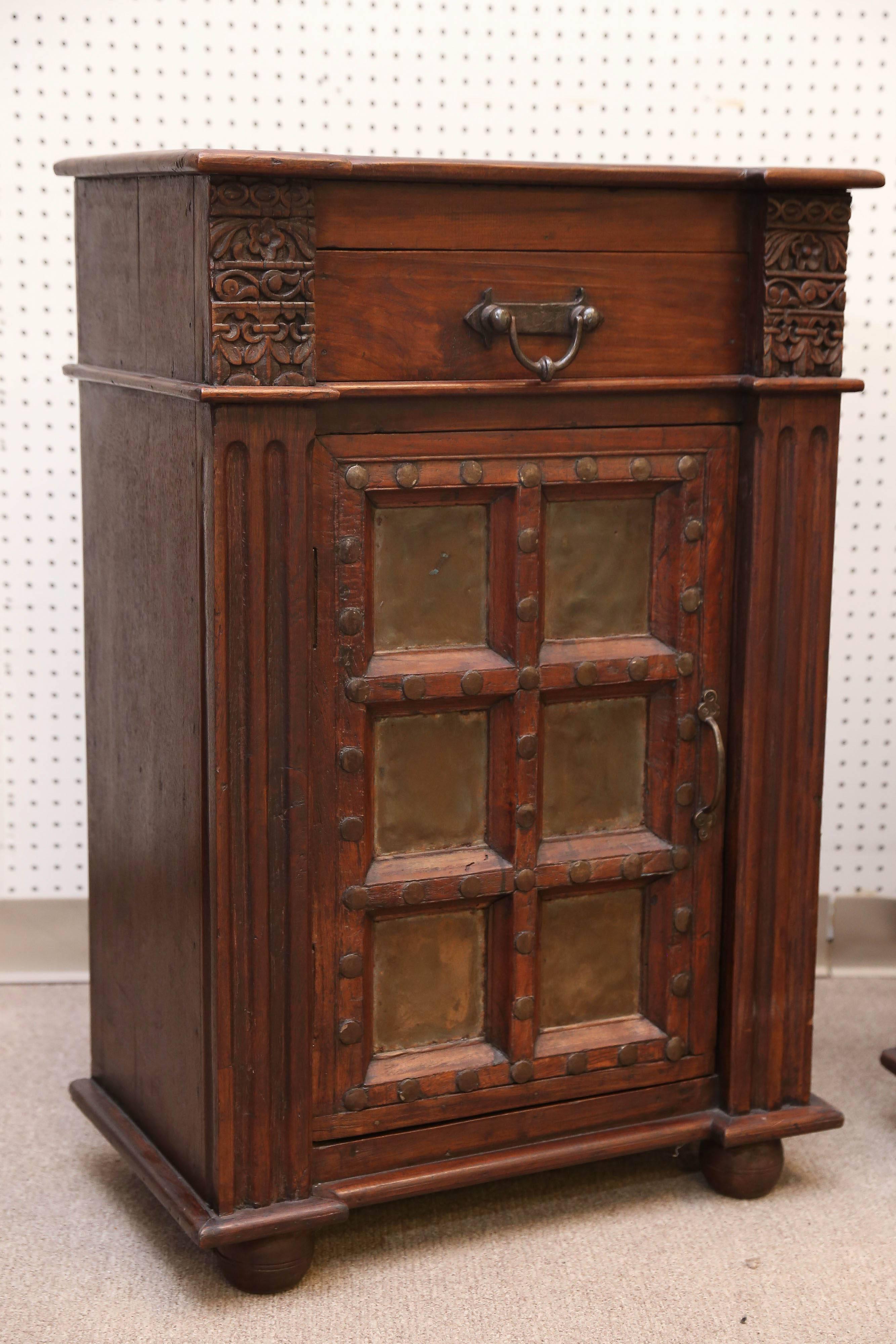 Solid heavy teak wood is used in making this night stands. Teak wood doors used in 200 year old homes are used for the shelves. It is so well made that these pieces will last several generations. The seller will stand by the products.  These will