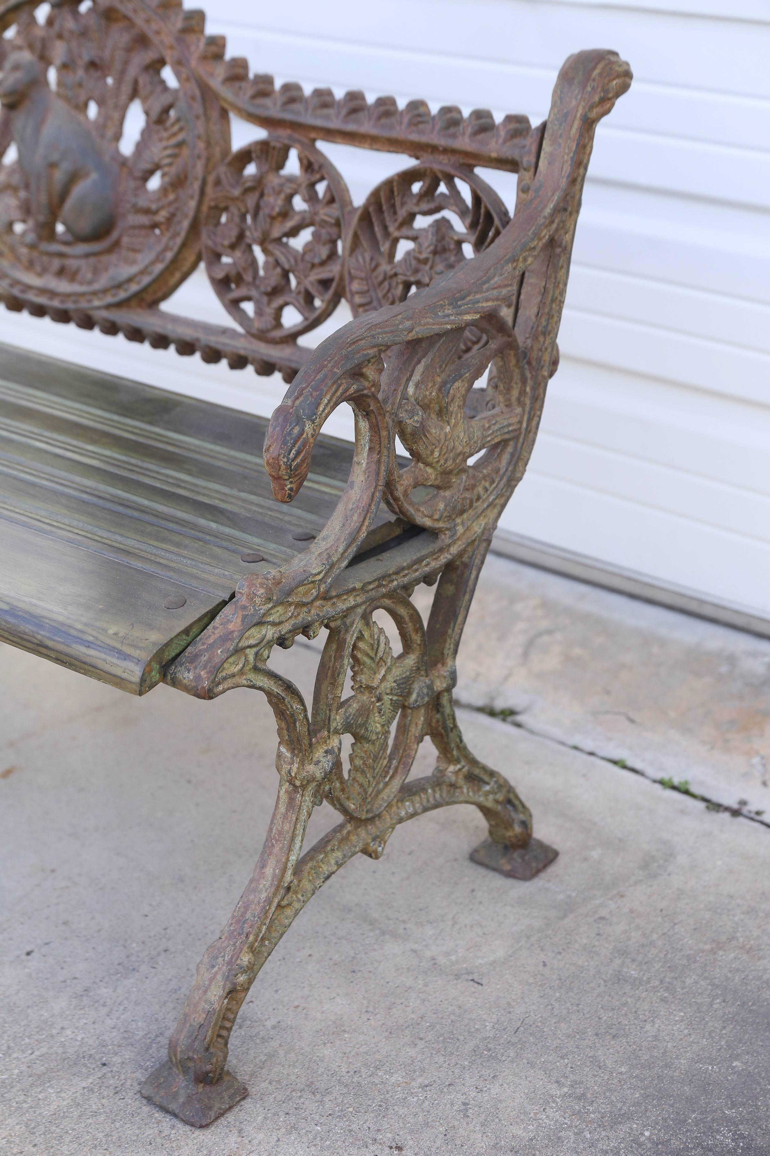 Indian Mid-Century Cast Iron and Teakwood Ornamental Bench from Rail Road Stations 