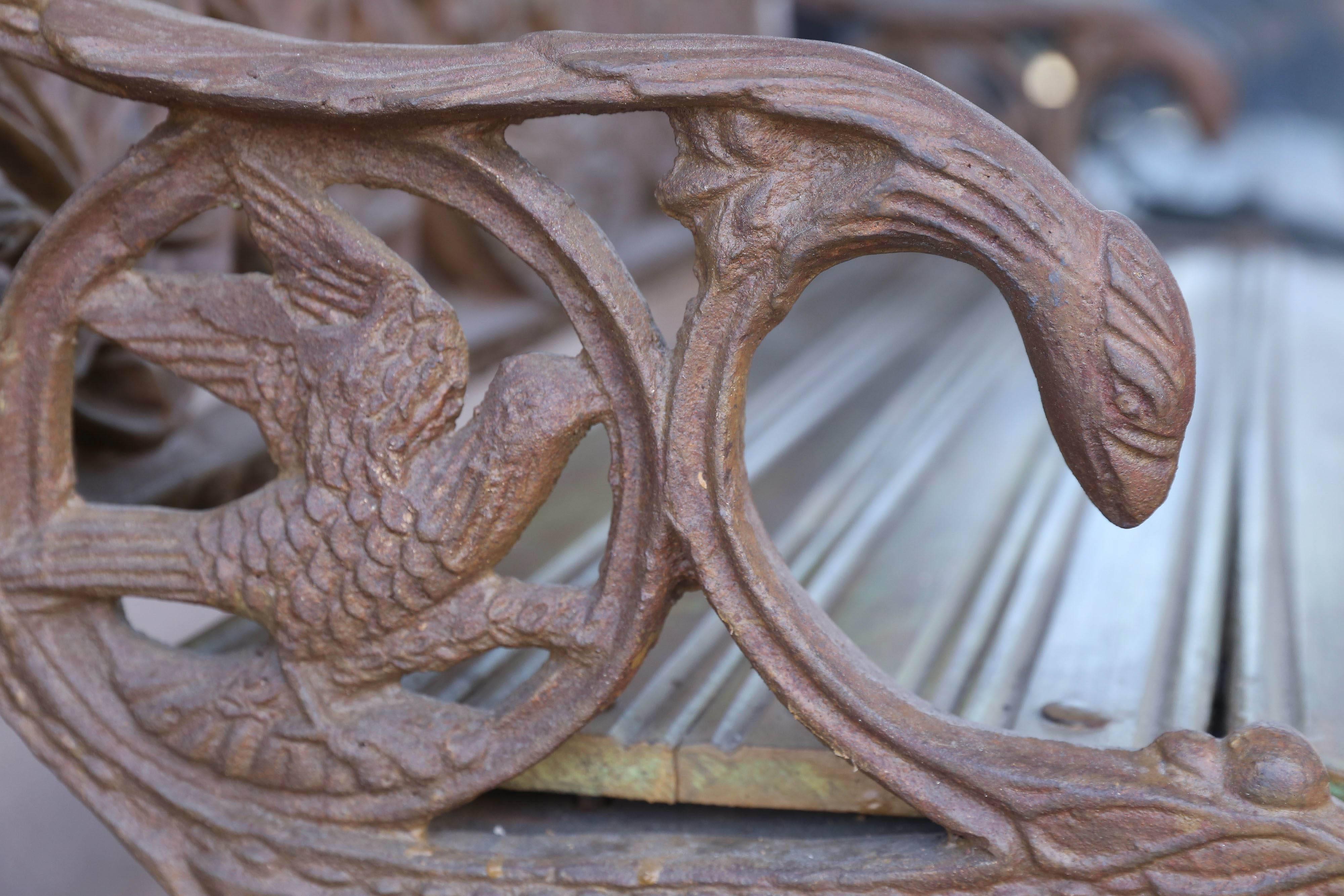 Indian Mid-Century Cast Iron and Teak Wood Ornamental Bench from Rail Road Stations  