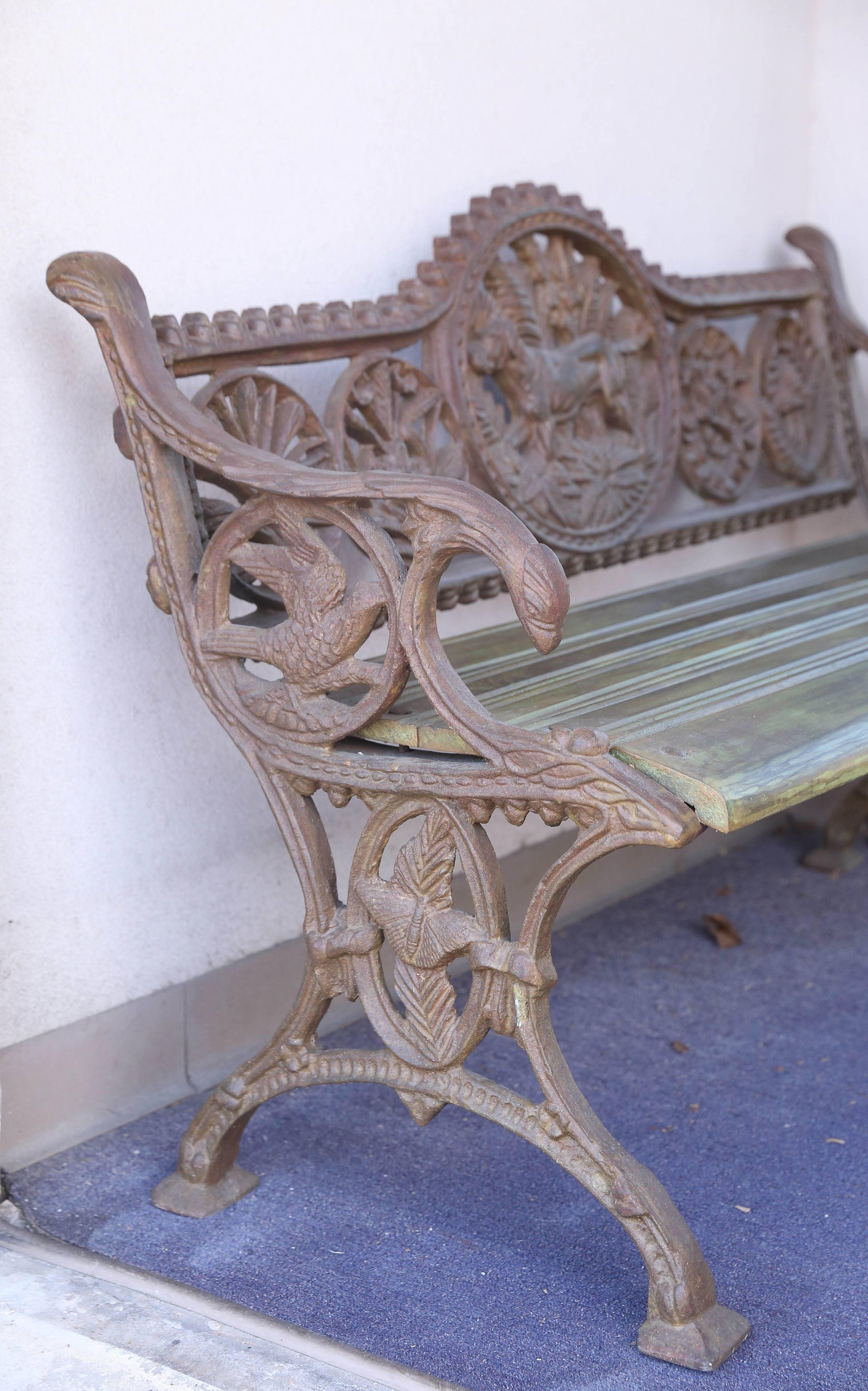 Mid-20th Century Mid-Century Cast Iron and Teak Wood Ornamental Bench from Rail Road Stations  