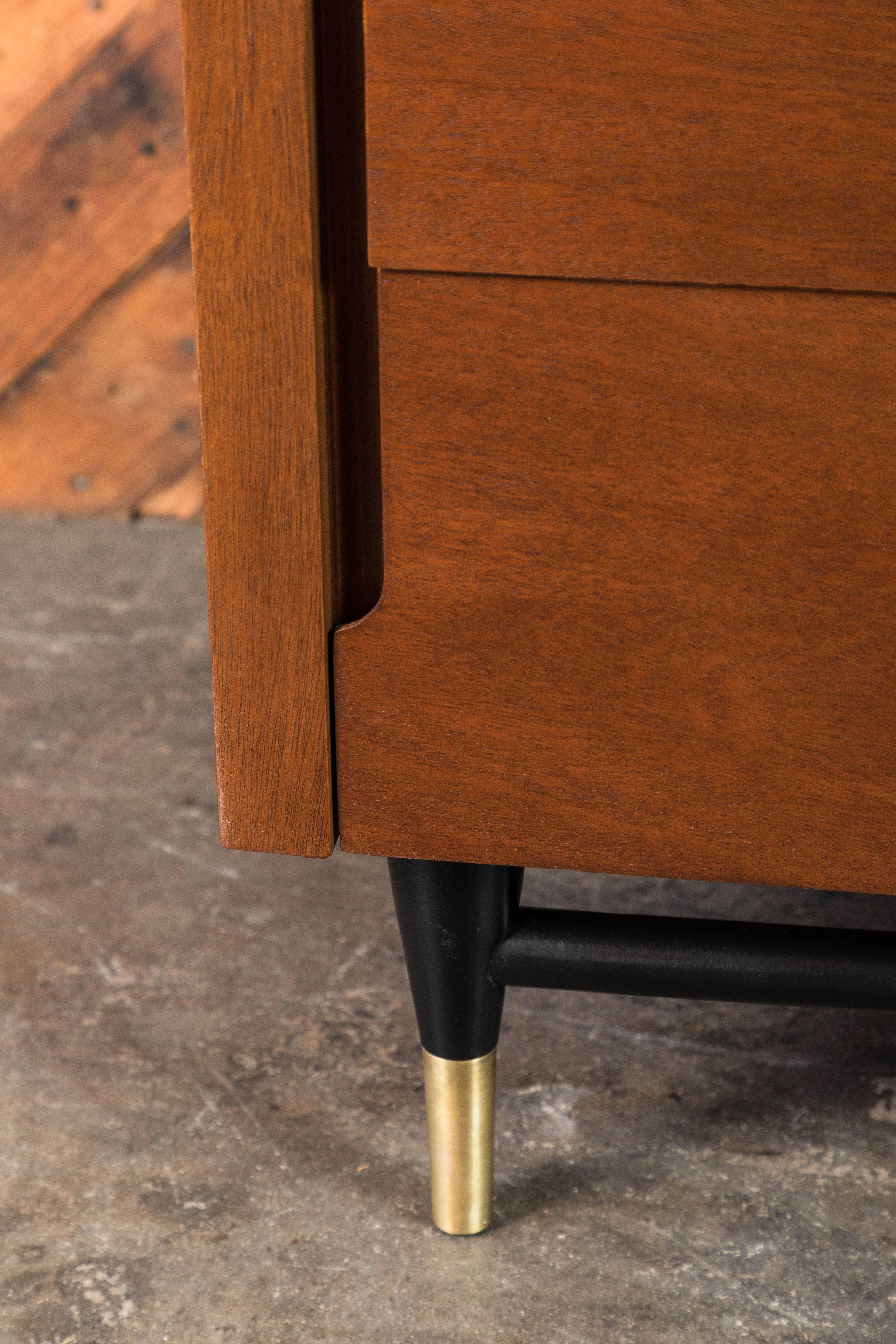 American Midcentury Refinished and Lacquered Small Dressers with Brass Details, Pair For Sale