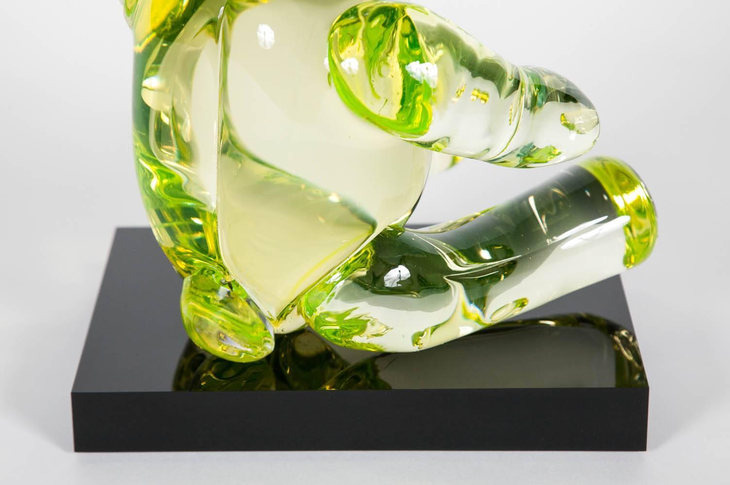 Other Bear, a unique lime green glass sculpted animal figurine by Elliot Walker