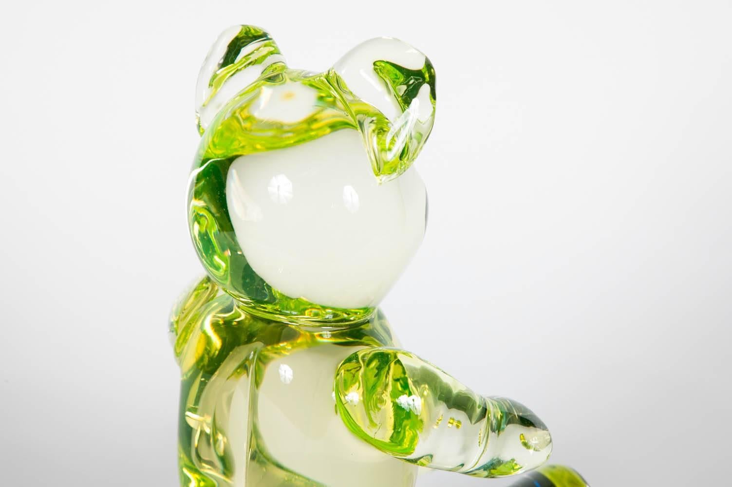 British Bear, a unique lime green glass sculpted animal figurine by Elliot Walker