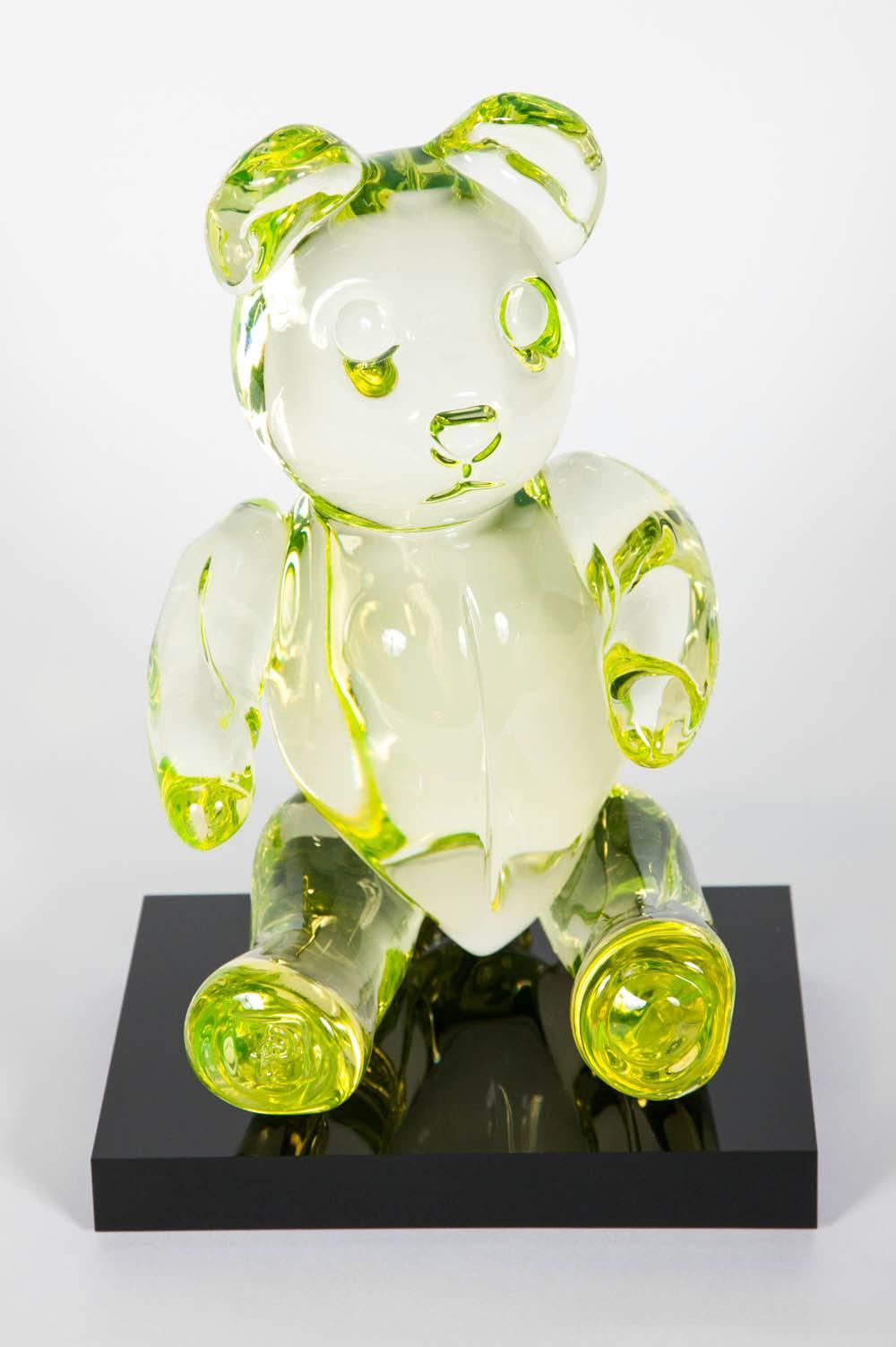 Hand-Crafted Bear, a unique lime green glass sculpted animal figurine by Elliot Walker