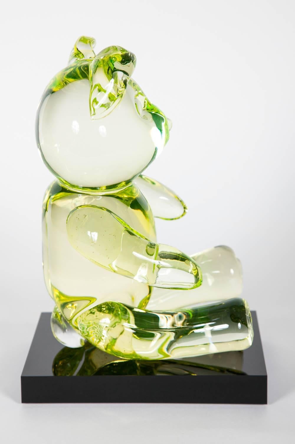 Bear, a unique lime green glass sculpted animal figurine by Elliot Walker In New Condition In London, GB