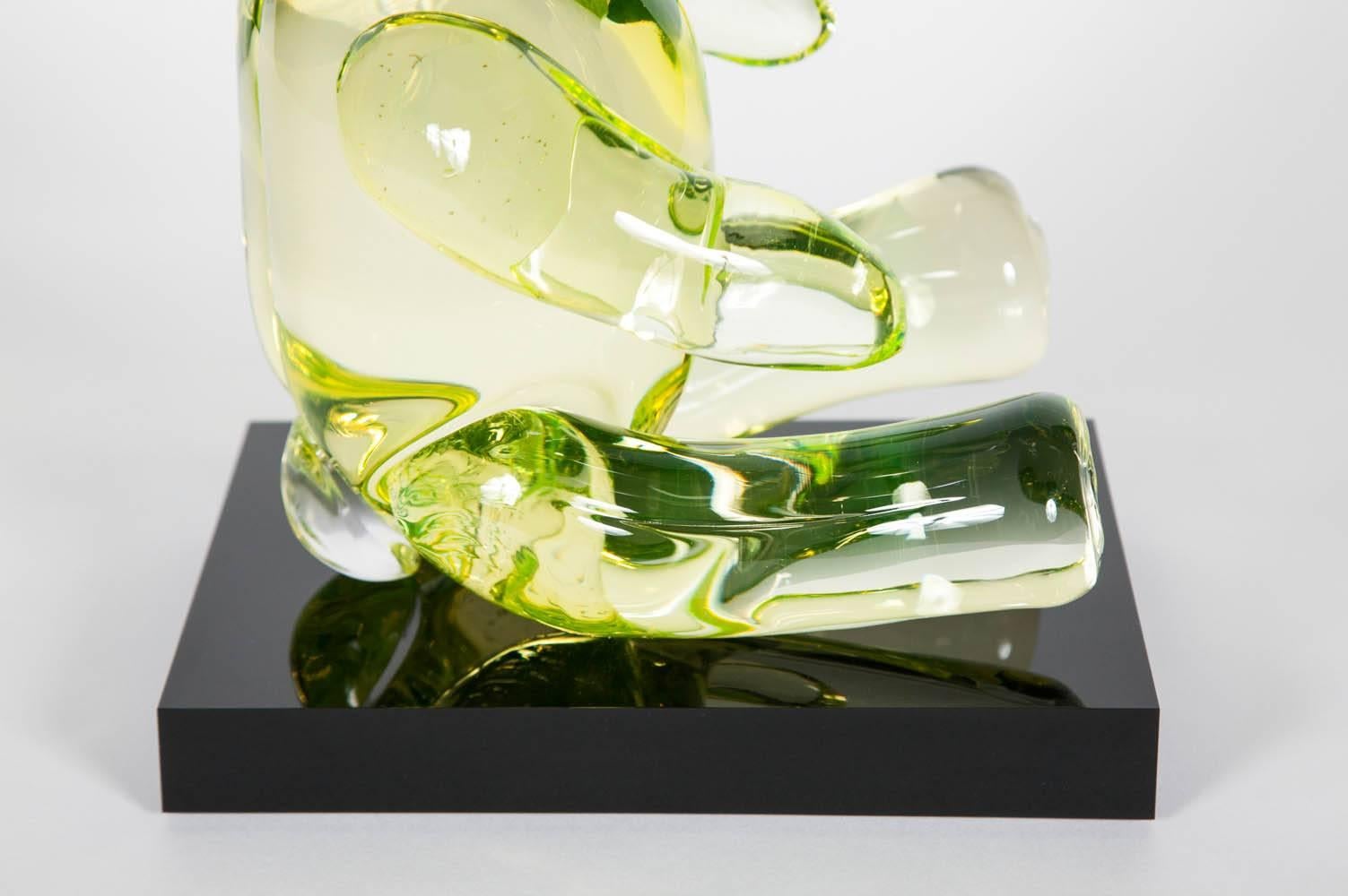 Contemporary Bear, a unique lime green glass sculpted animal figurine by Elliot Walker