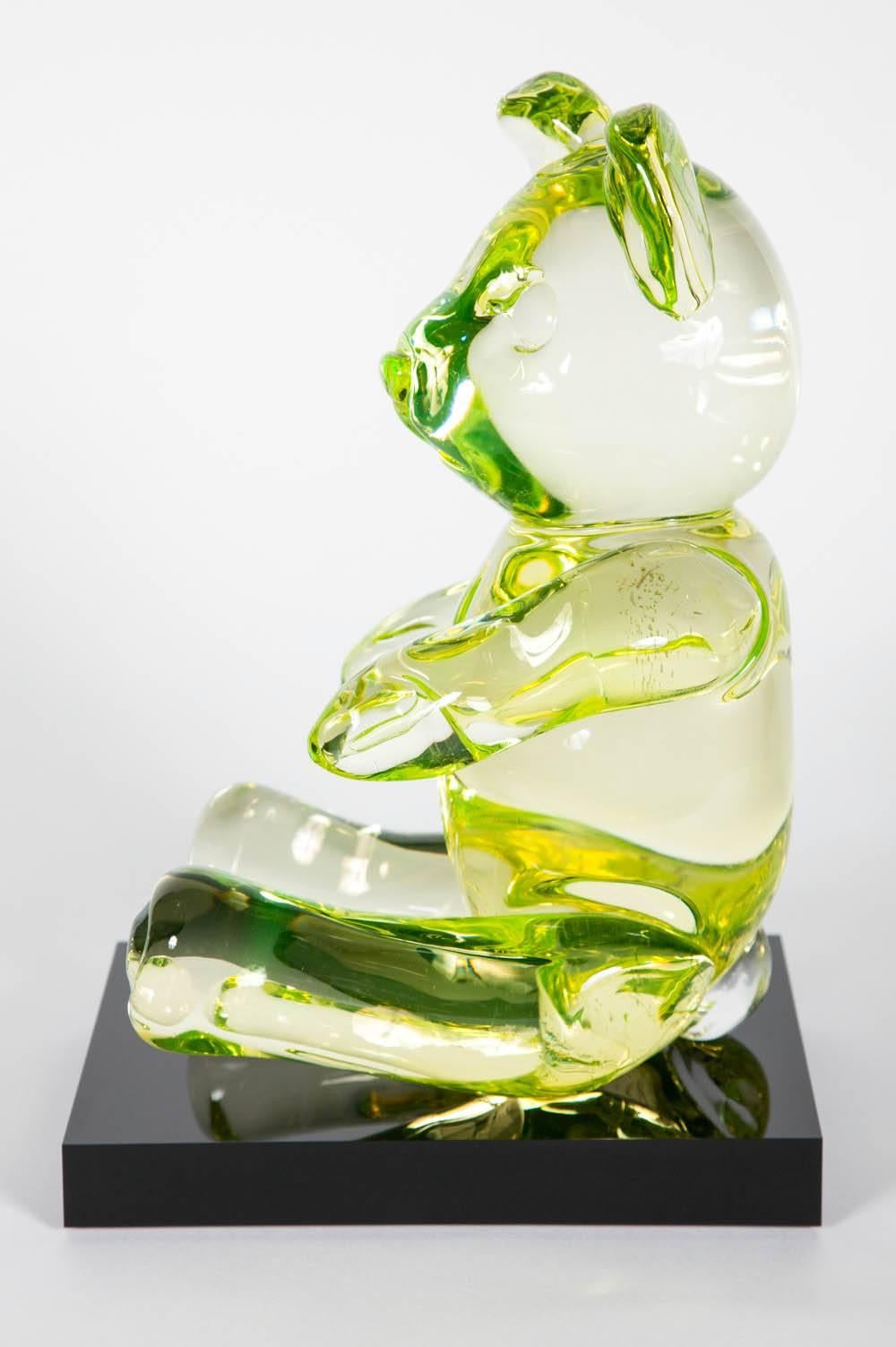 Glass Bear, a unique lime green glass sculpted animal figurine by Elliot Walker