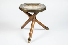 Vintage Wood and Brass Tripod Stool