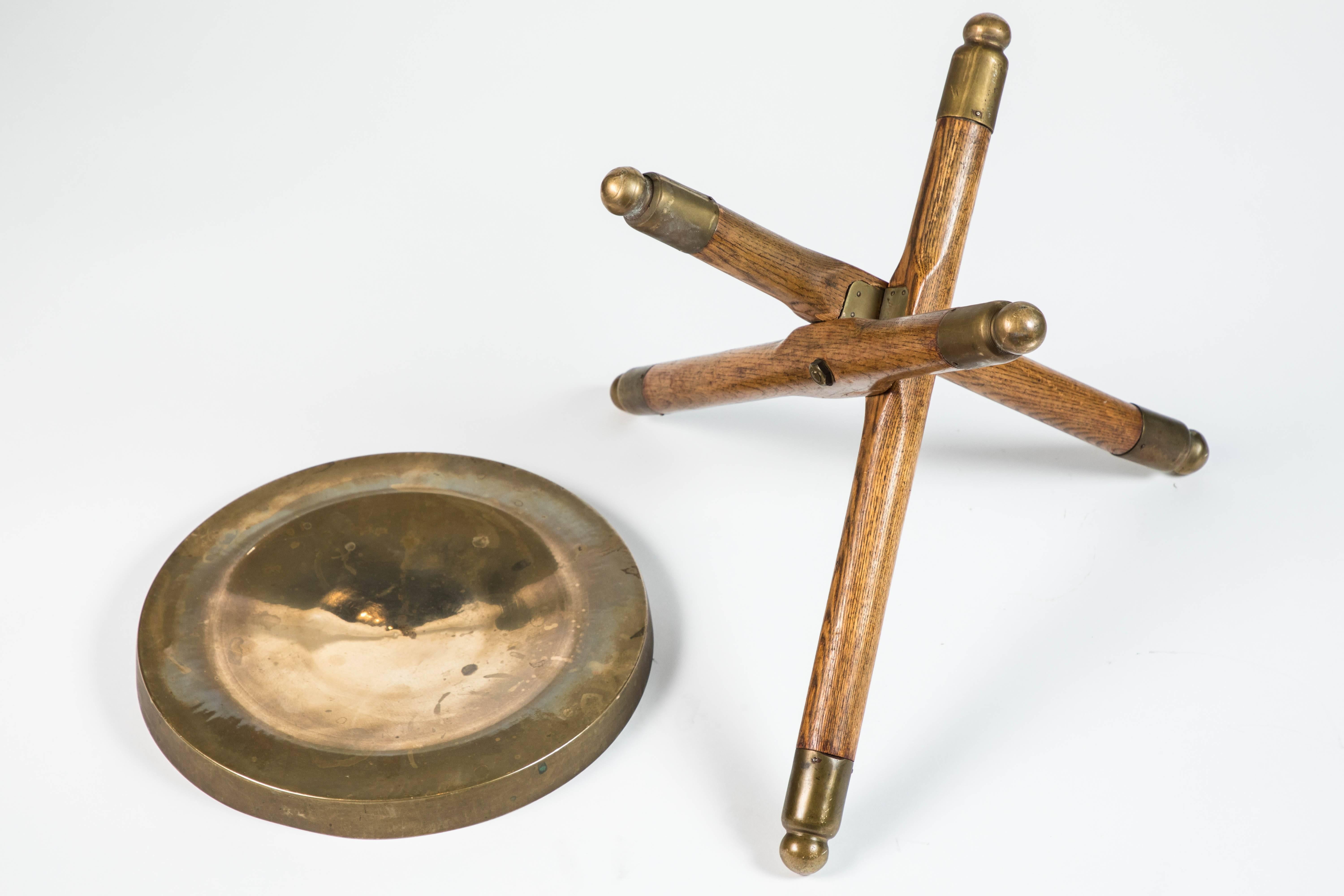 Vintage Wood and Brass Tripod Stool 3