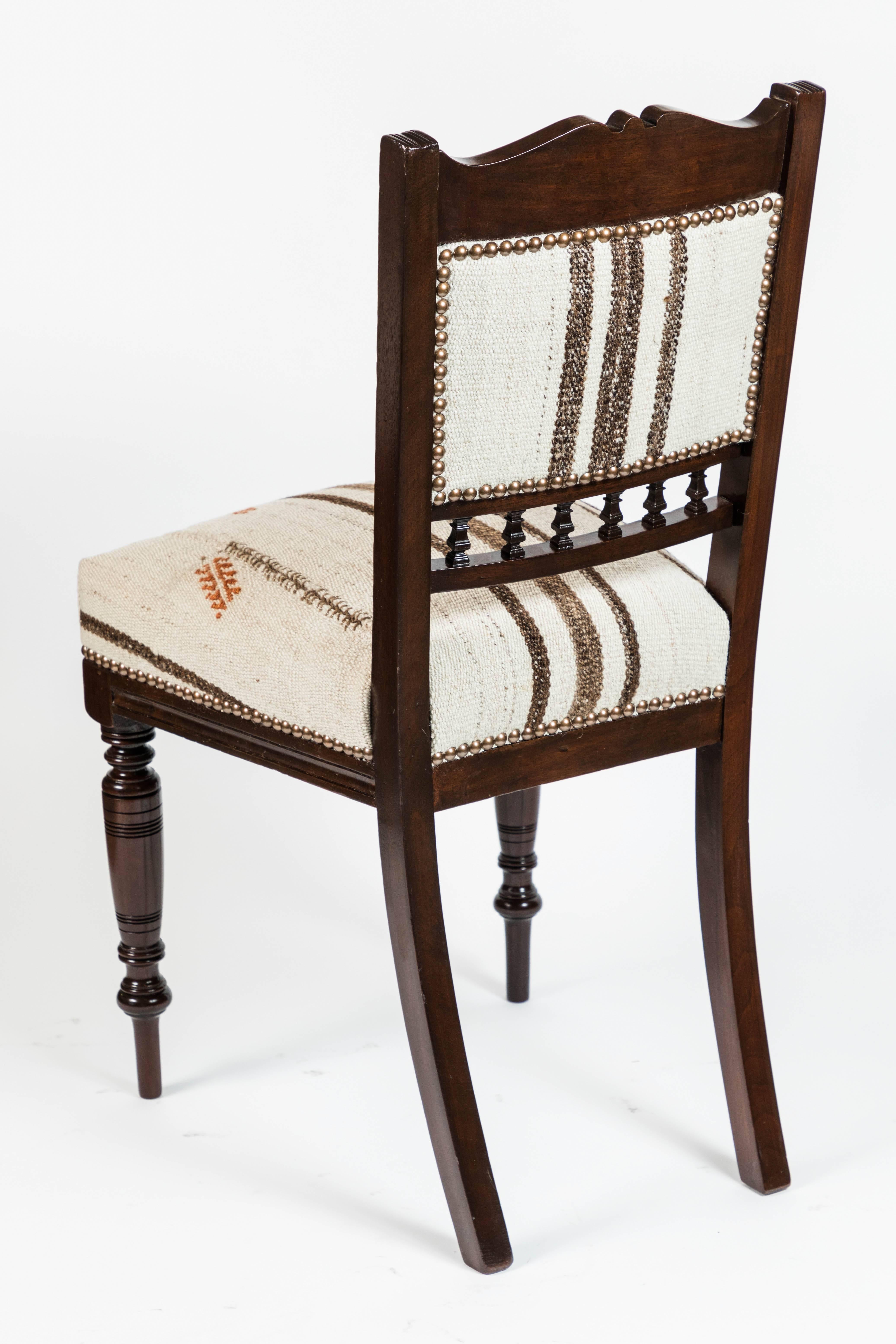 Wood Set of Six Vintage Dining Chairs in Turkish Rug