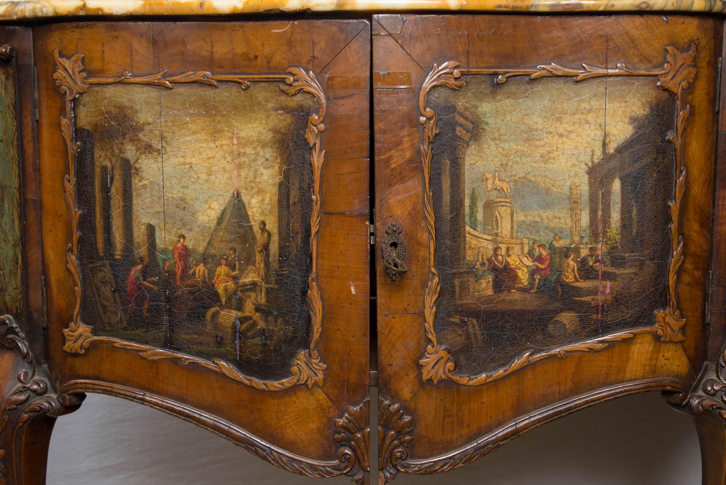 Hand-Painted 19th Century Painted Italian Marble  Top  Commode For Sale