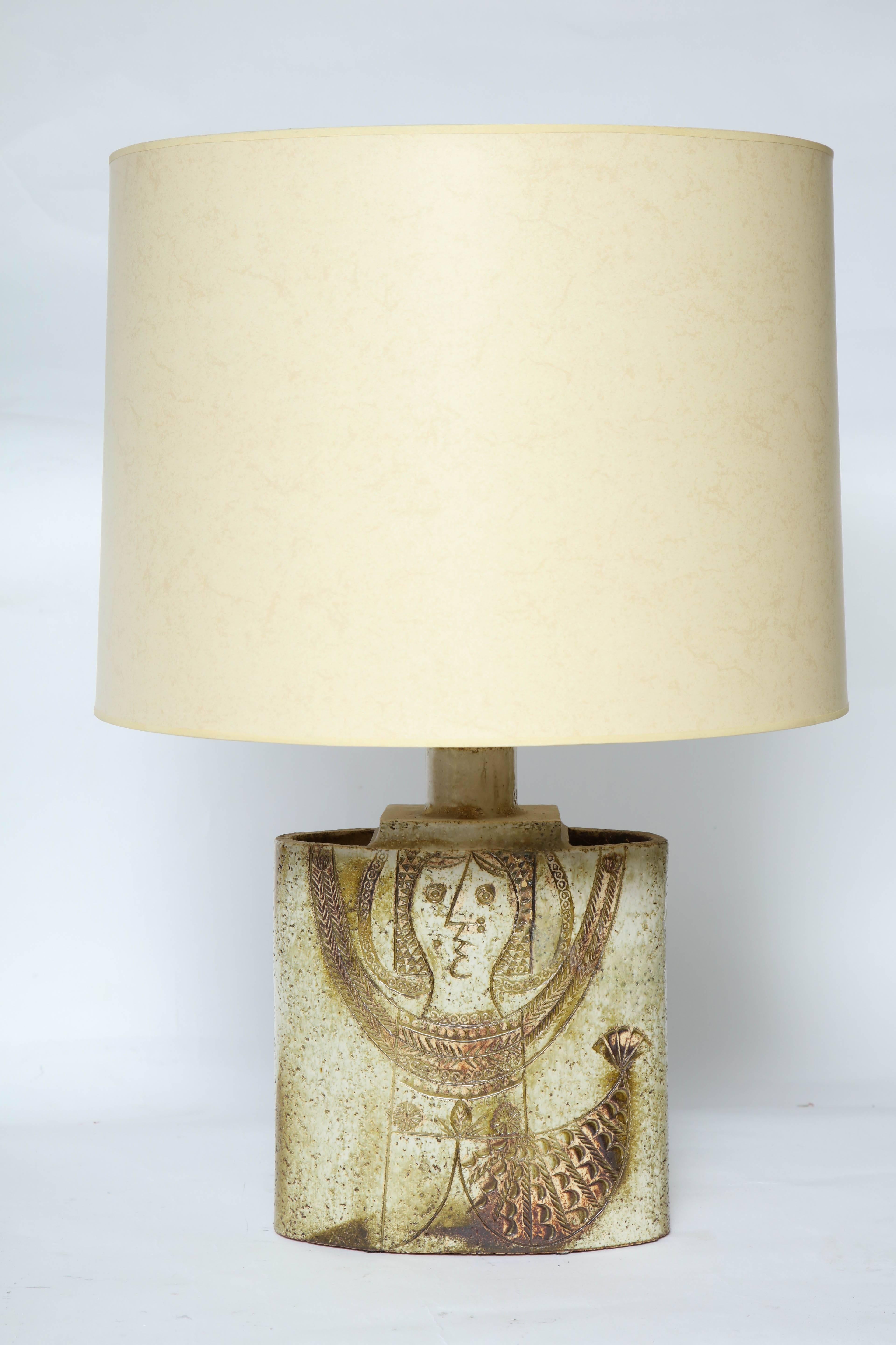 Mid-Century Modern ceramic table lamp signed Capron Valauris Paris, France, circa 1950s
Shade not included.