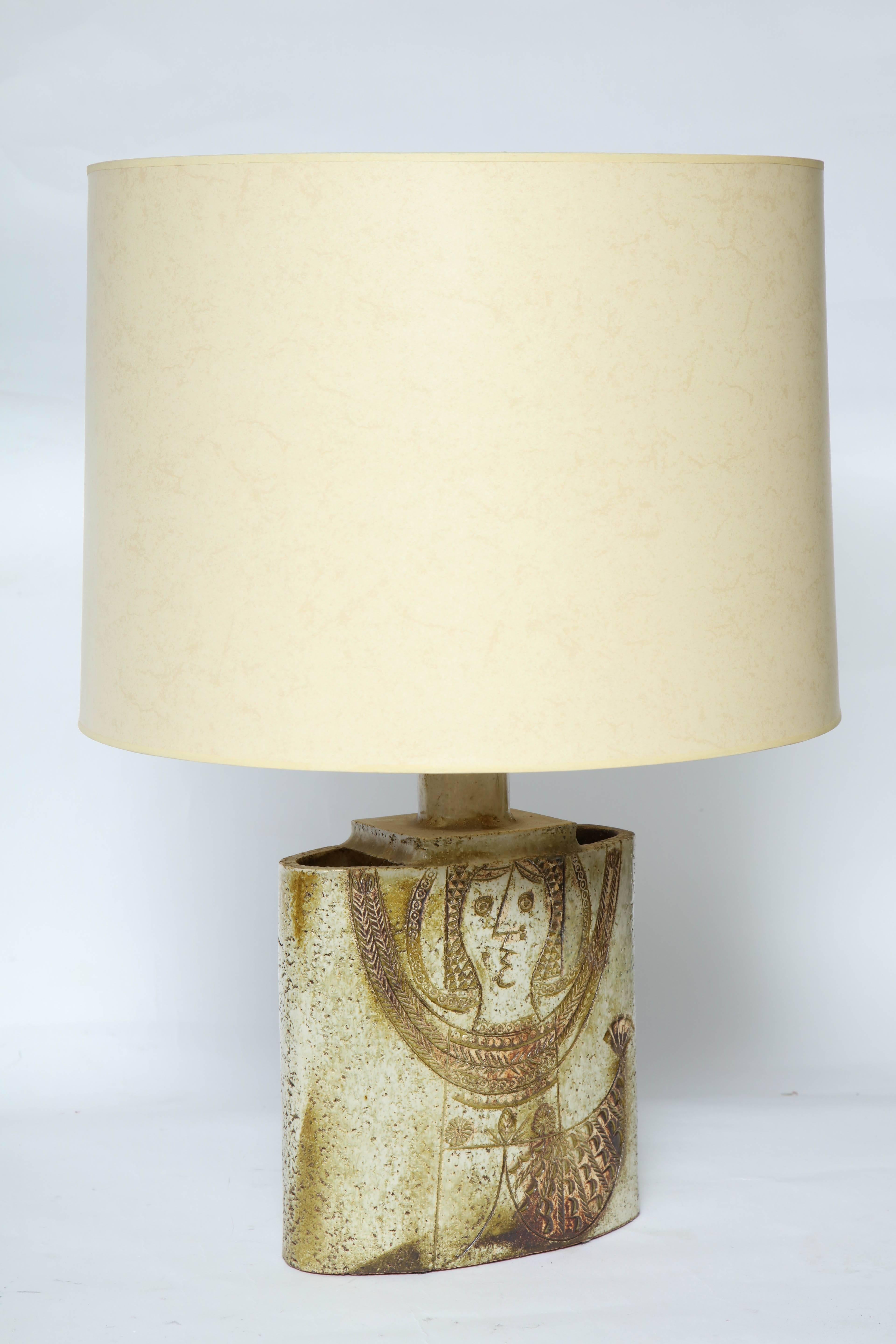 French Mid-Century Modern Ceramic Table Lamp signed Capron Valauris Paris France