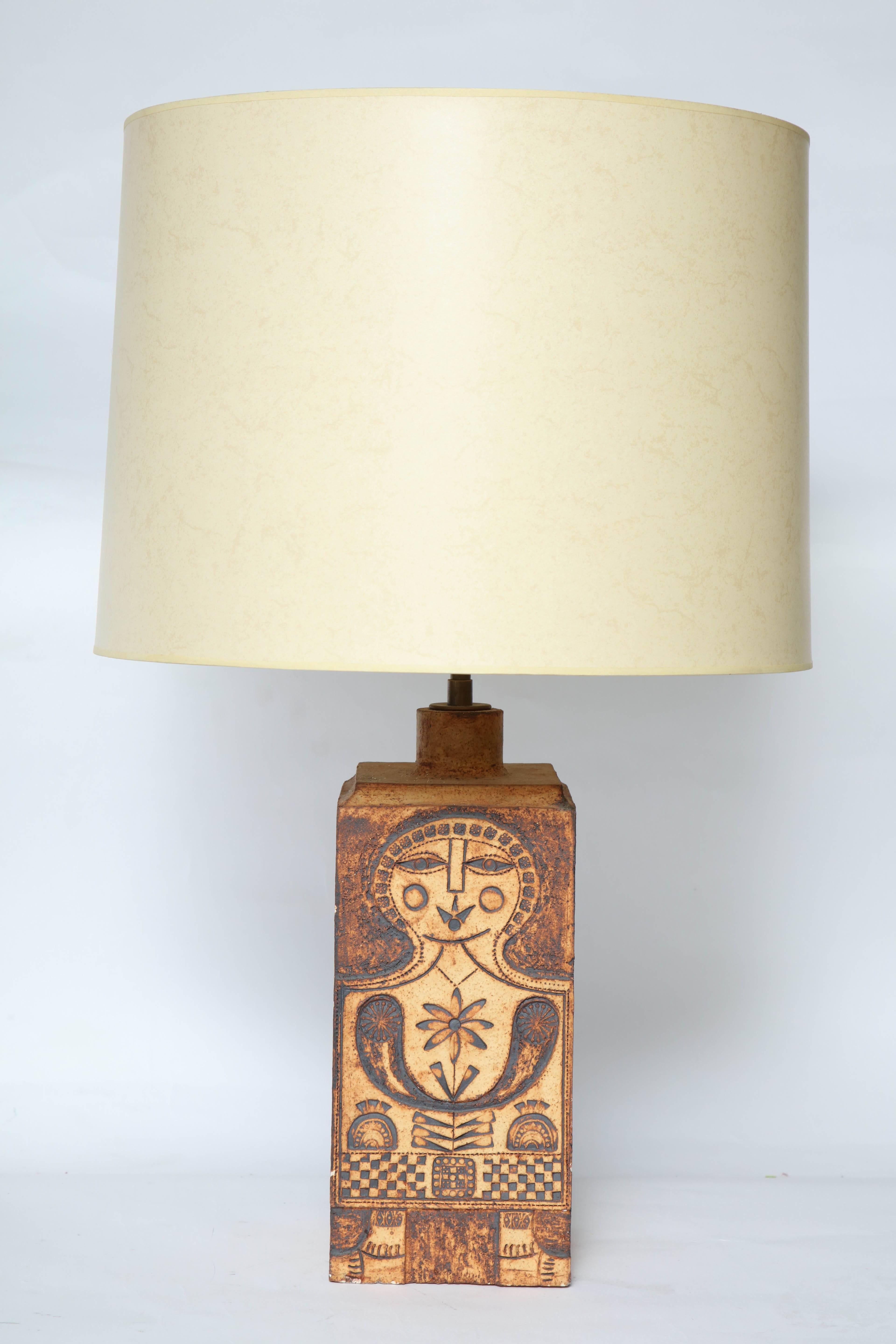 Mid-Century Modern ceramic table lamp signed Capron Valauris, Paris France, circa 1950s
Shade not included.