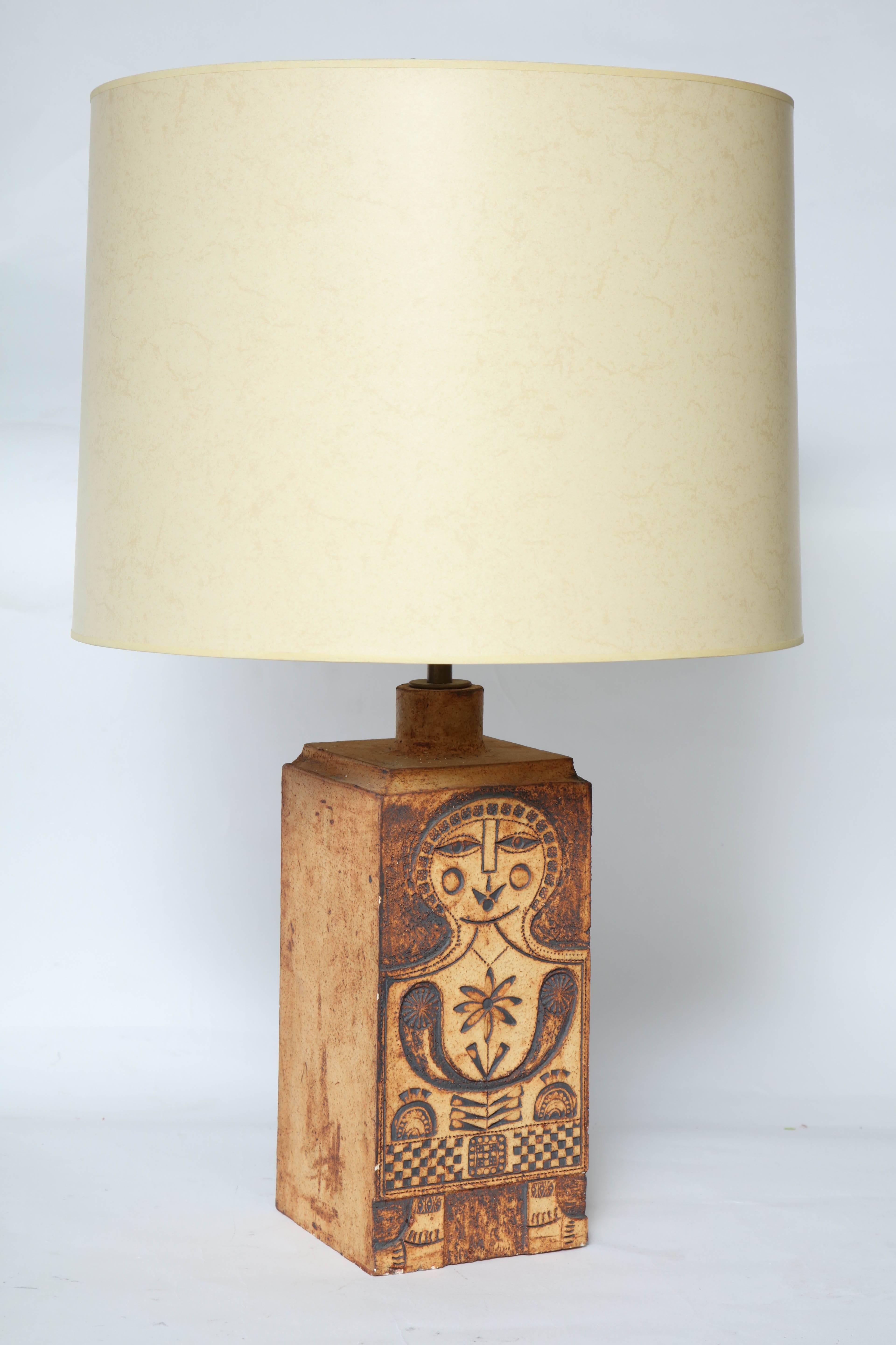 French Mid-Century Modern Ceramic Table Lamp Signed Capron Valauris, Paris France