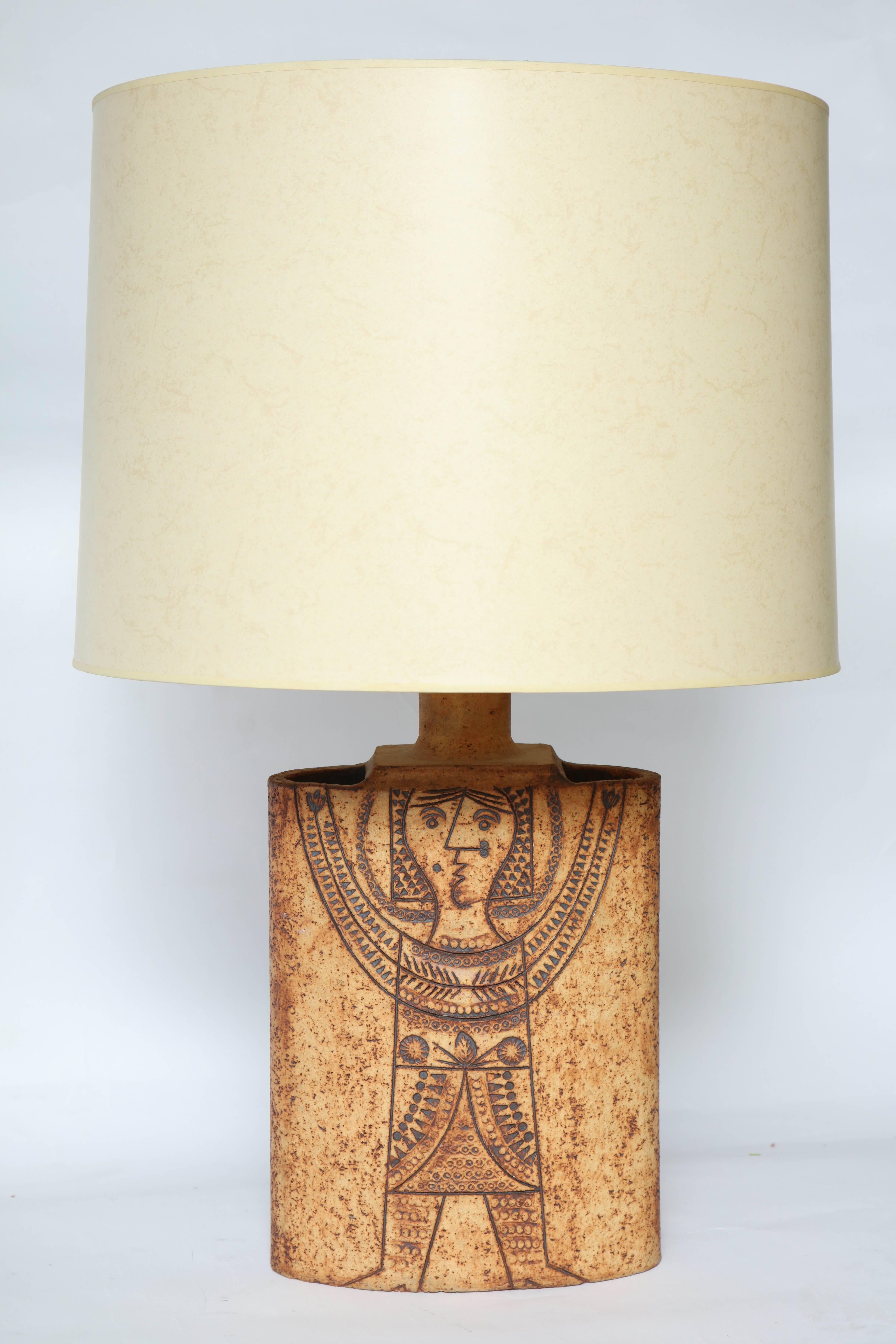 Mid-Century Modern ceramic table lamp signed Capron Valauris Paris France, circa 1950s
Shade not included.